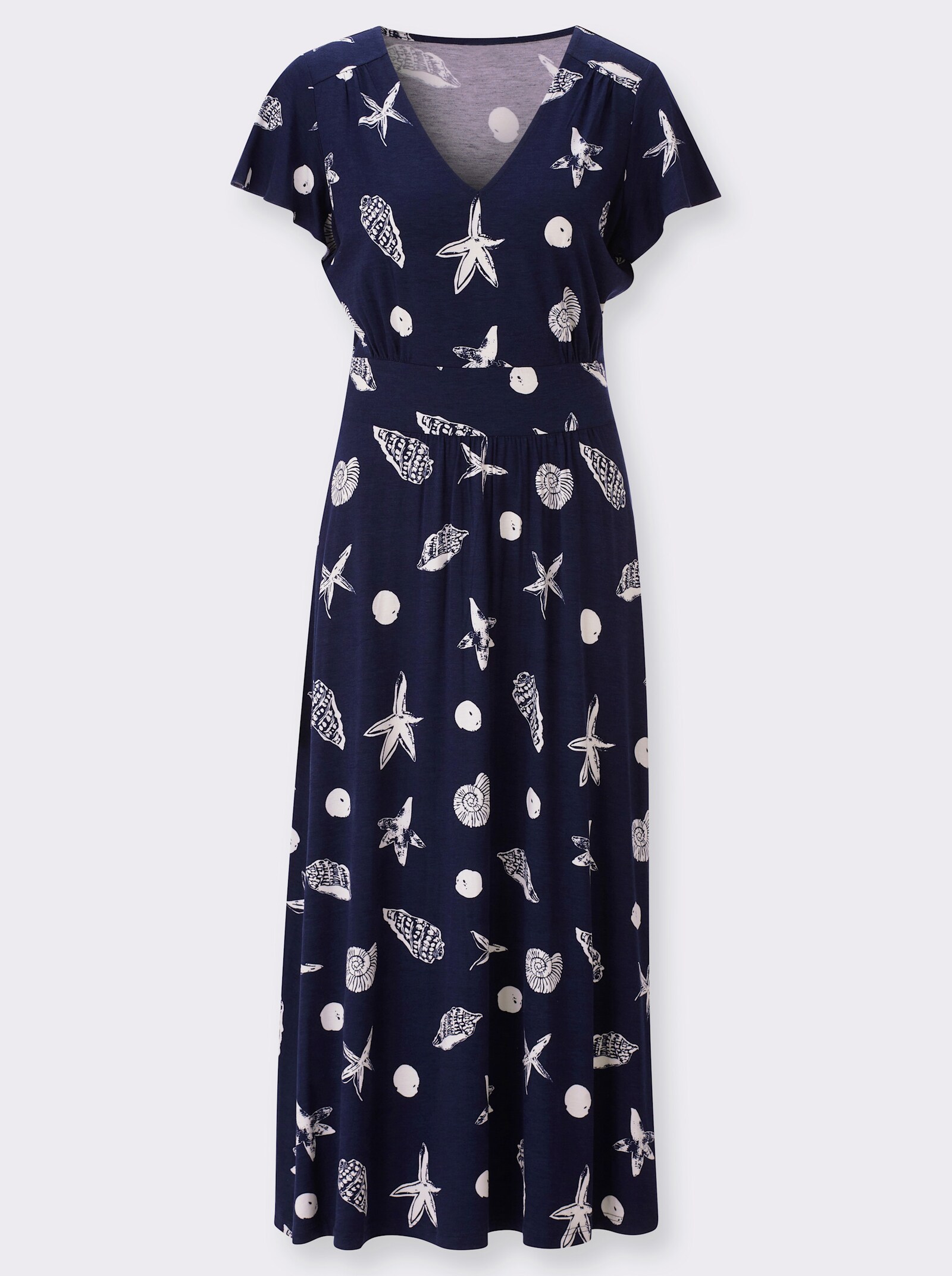 Jerseykleid mit Raffungen - marine-weiß-bedruckt