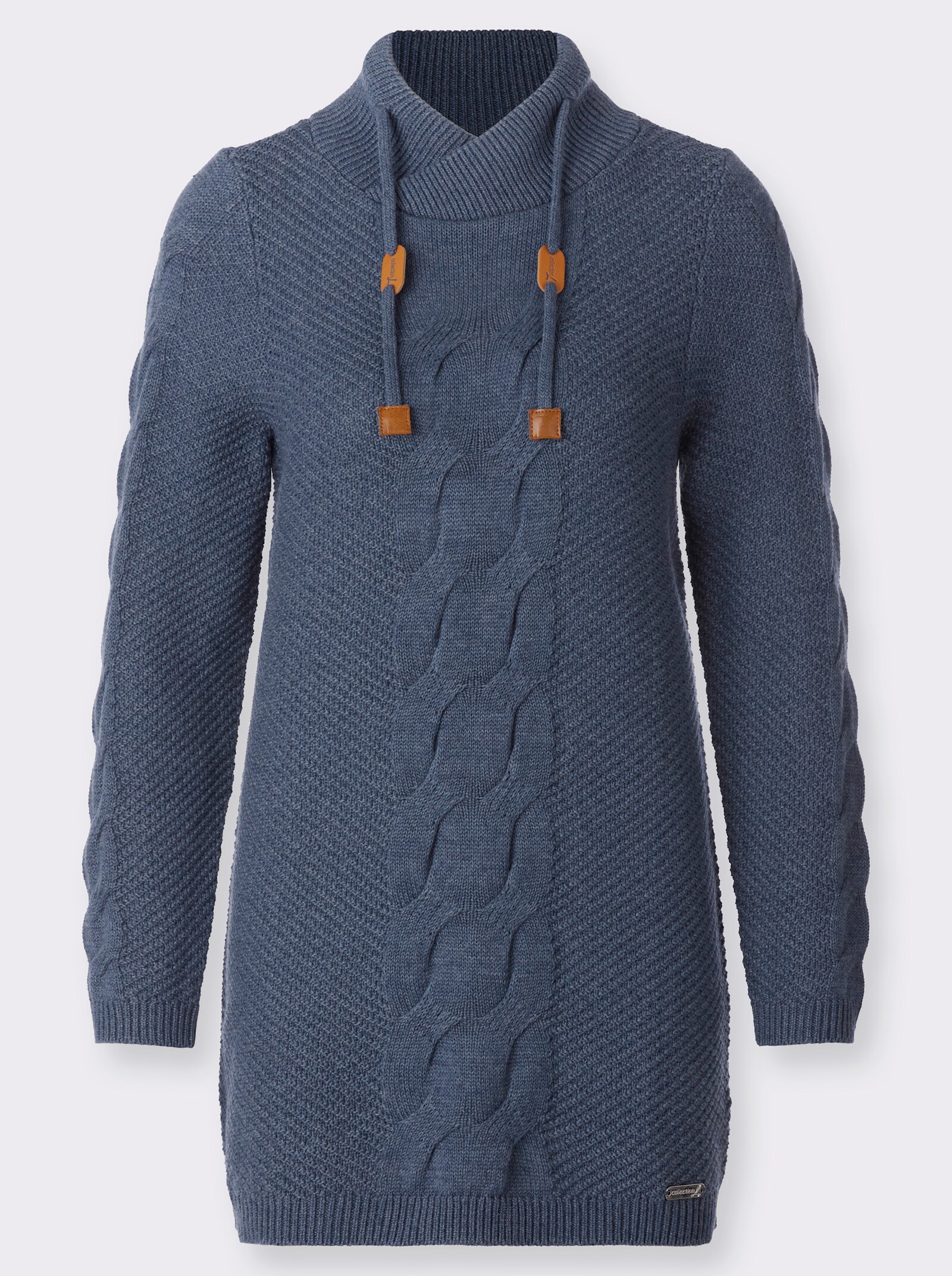 Longpullover mit Zopfmuster - rauchblau-meliert