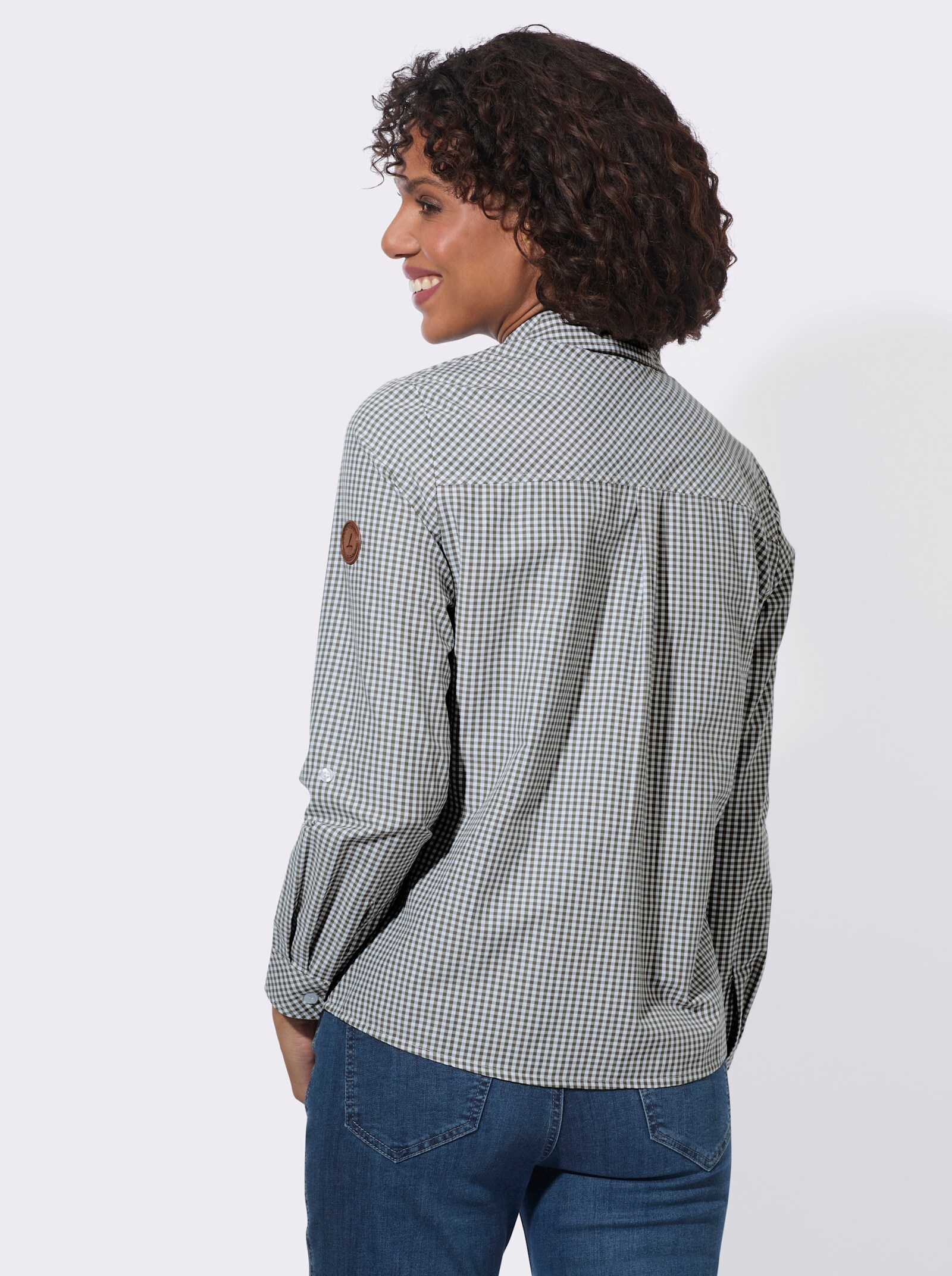  Karobluse mit Brusttaschen - khaki-weiß-kariert