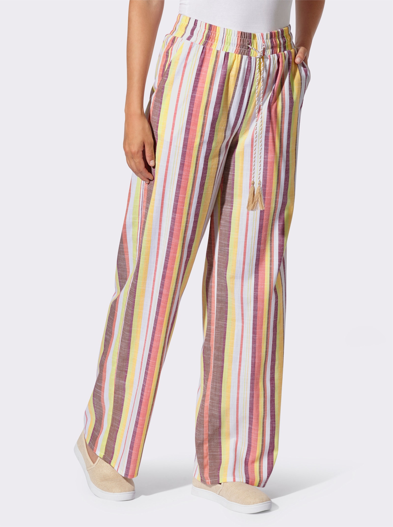 Schlupfhose mit breitem Dehnbund - pistazie-ecru-gestreift