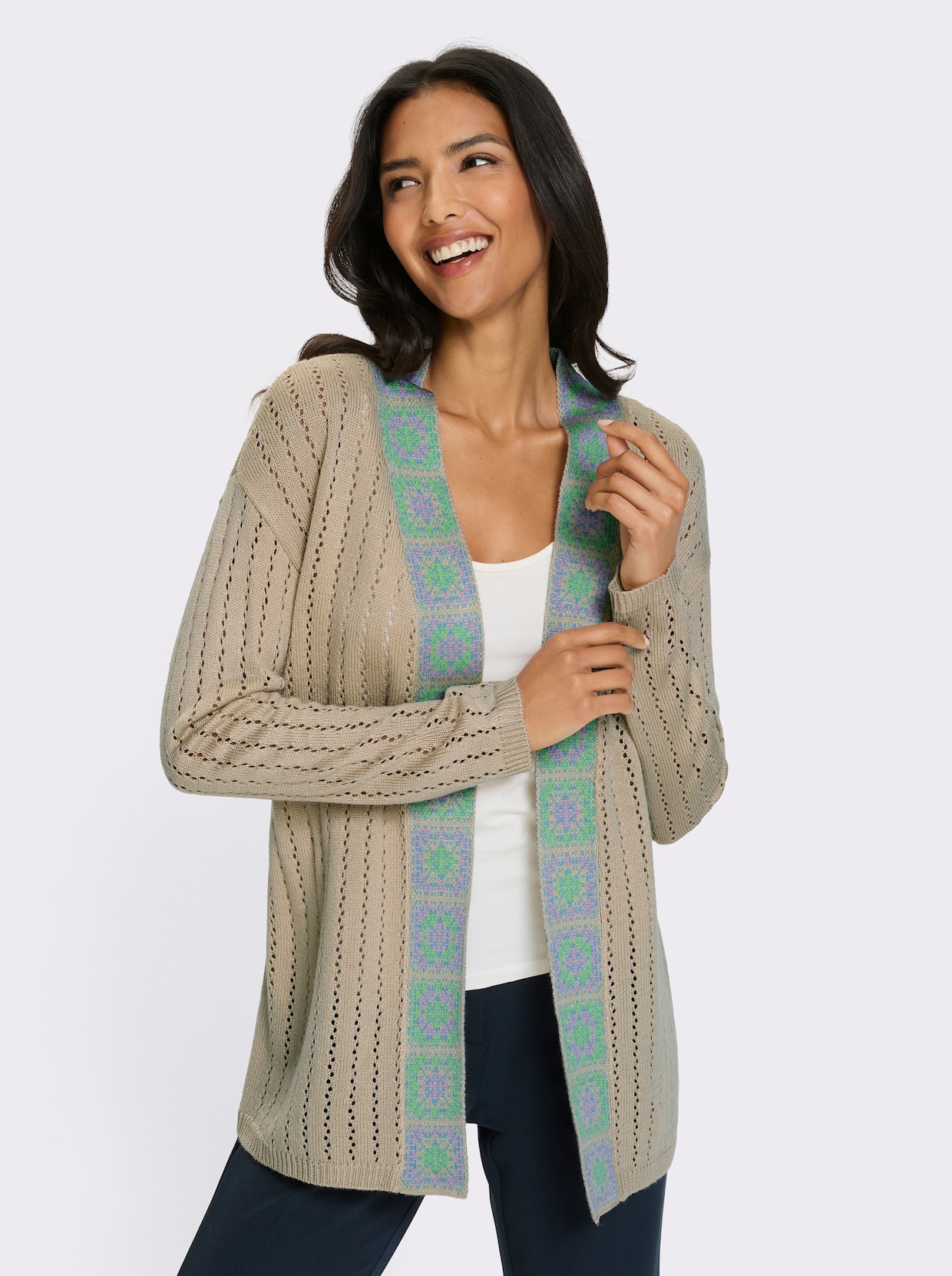 Ajourstrickjacke - sand