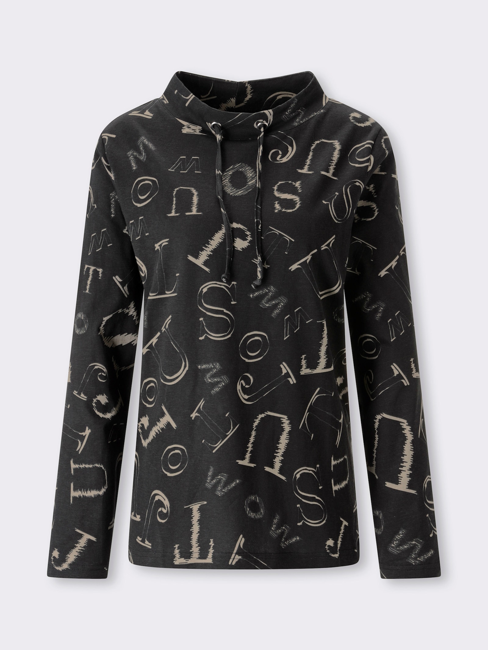 Stehkragenshirt mit Lettering-Print - schwarz-schlamm-bedruckt