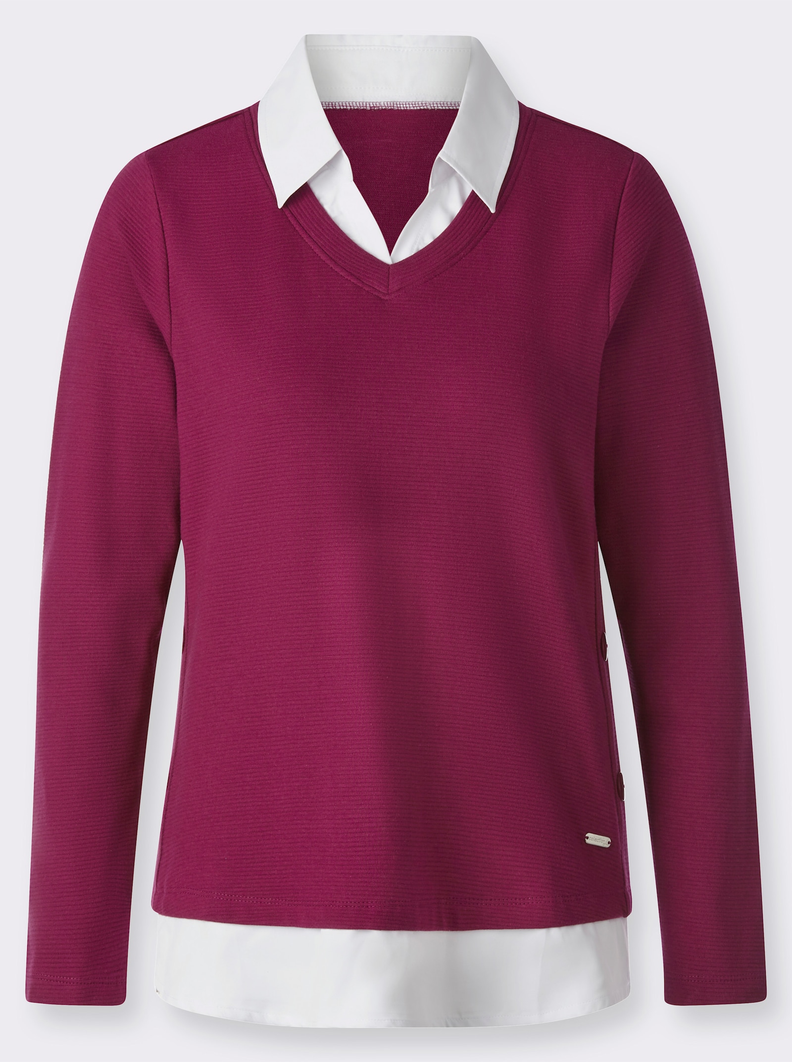 2-in-1-shirt met blouse-inzetten - malve/wit