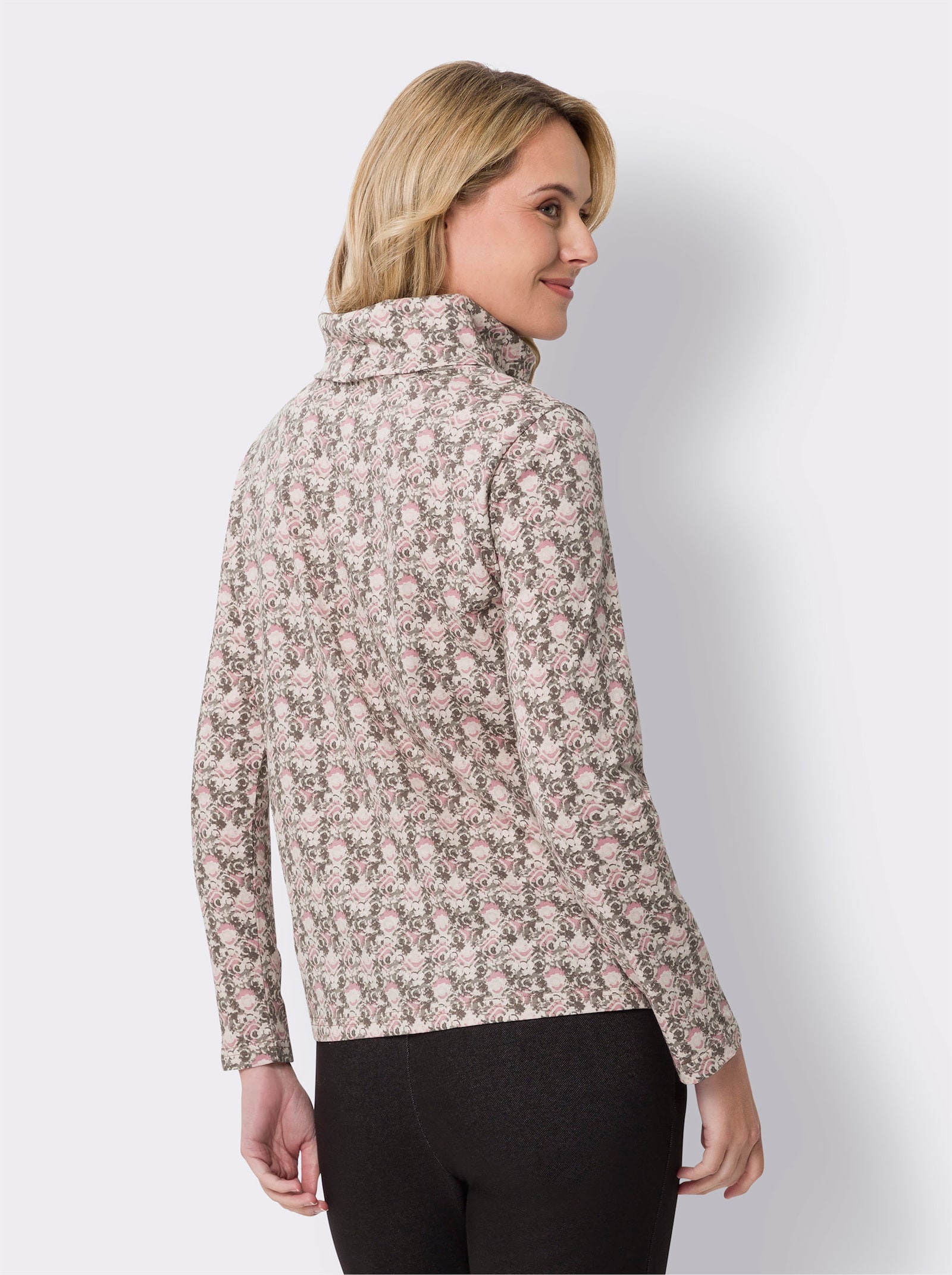Rollkragenshirt mit Vintage-Druck - altrosa-bedruckt