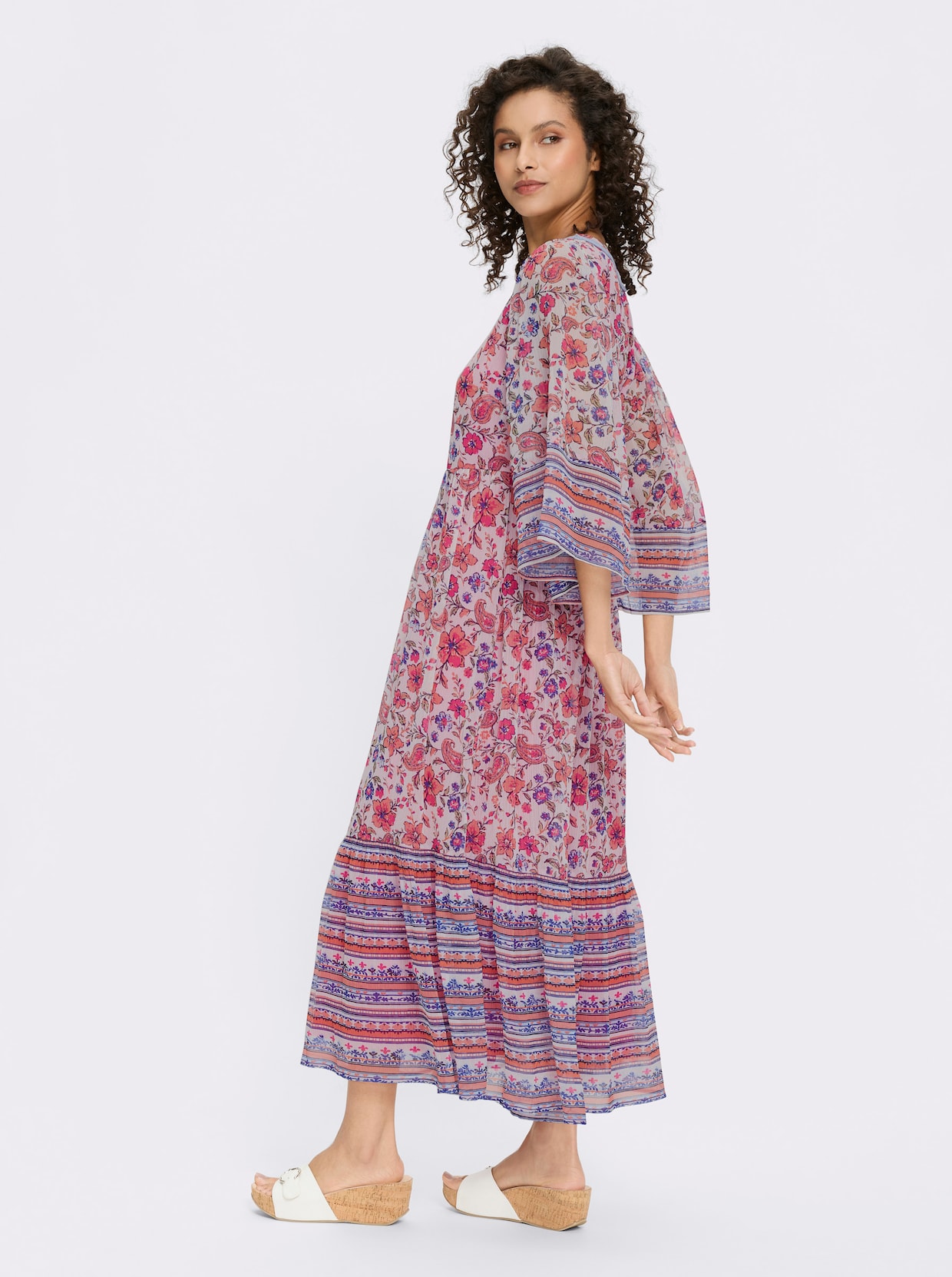 heine Druckkleid - ecru-fuchsia-bedruckt