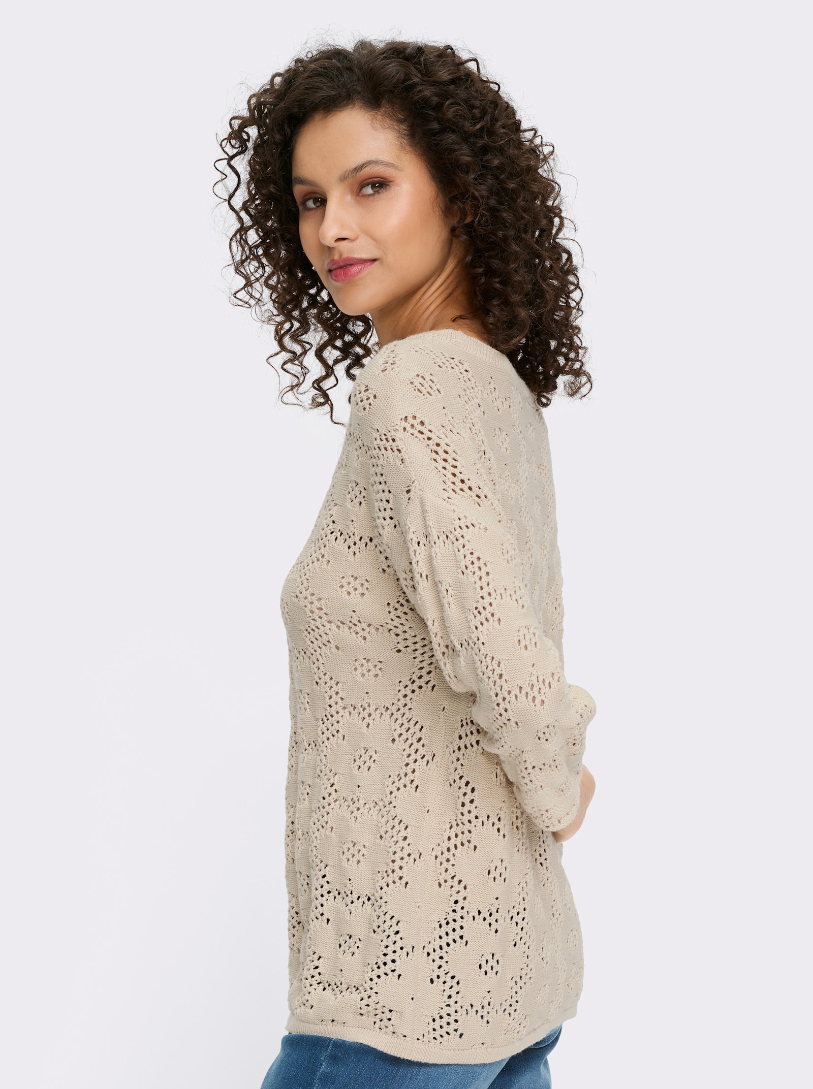 heine Pull ajouré avec motif floral - sable
