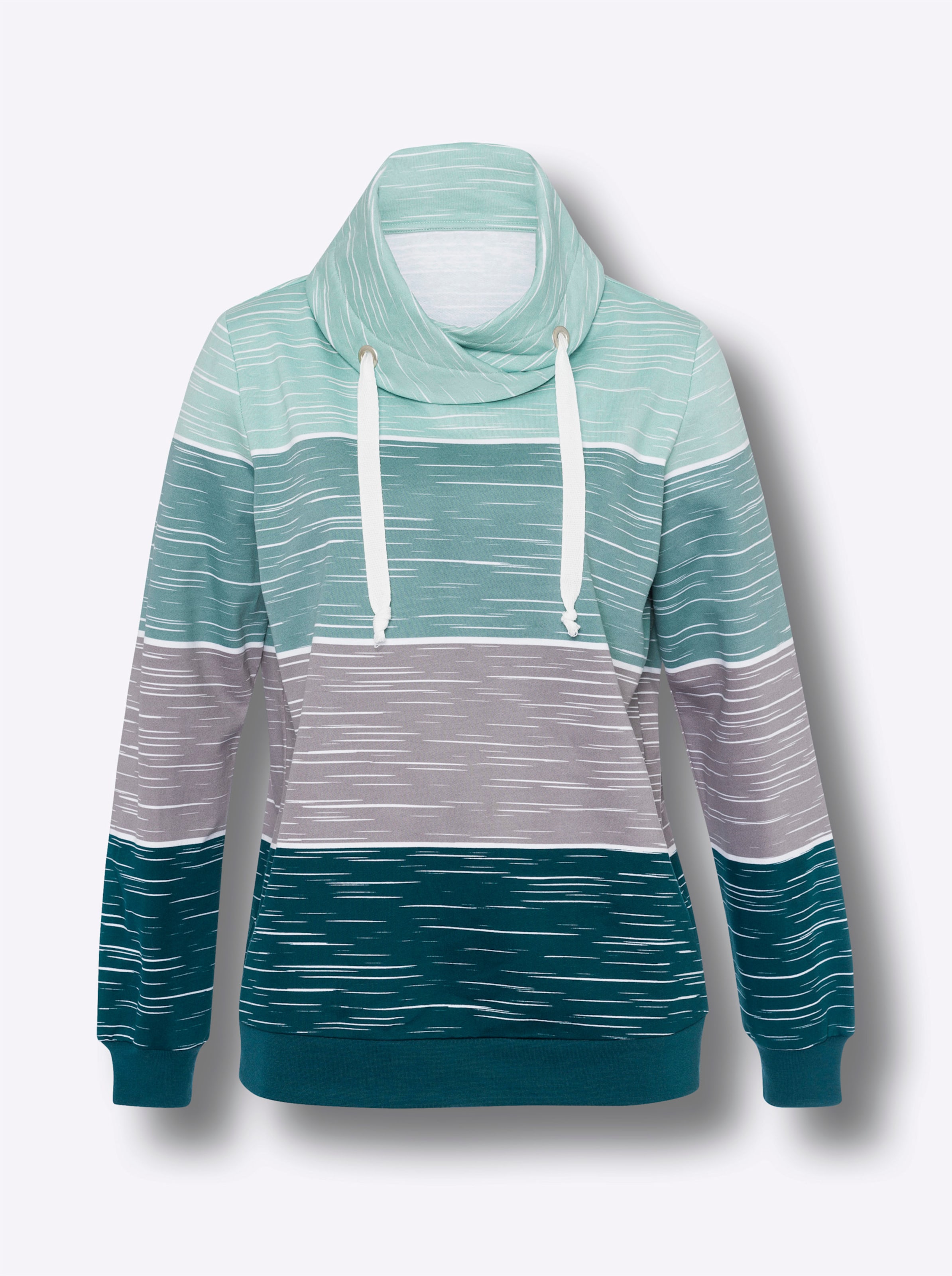 Damen Sweatshirt mit überlappendem Rollkragen petrol-kalkmint-bedruckt, Größe 44 - Bild 2