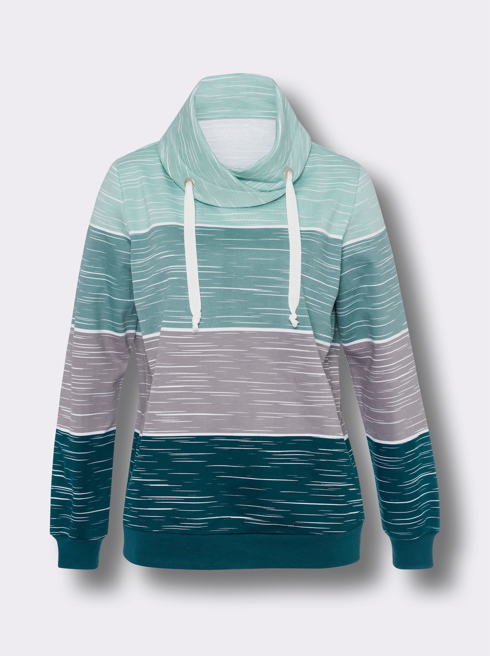 Sweatshirt mit überlappendem Rollkragen - petrol-kalkmint-bedruckt