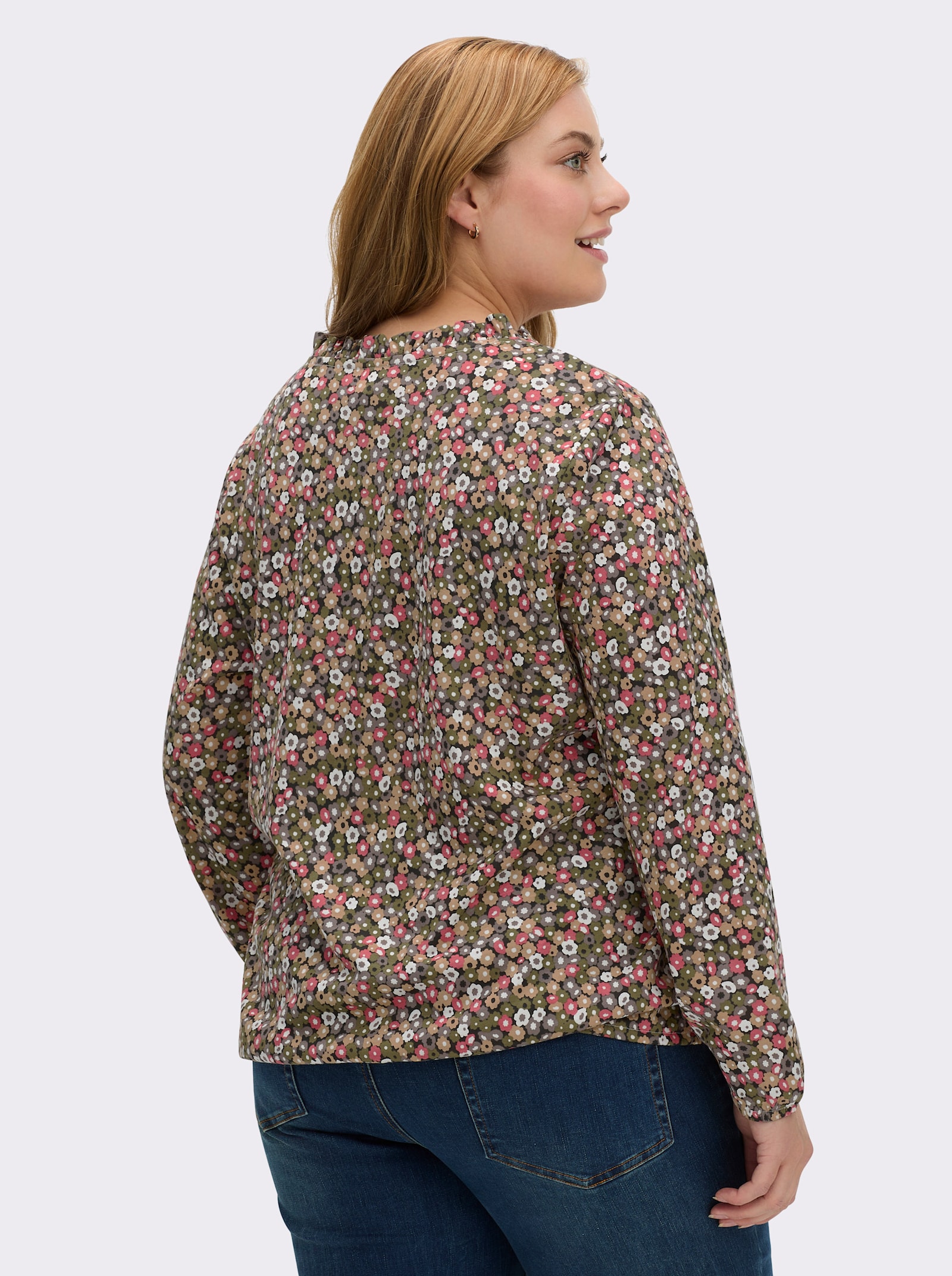 Print-Shirt mit Rüschen - grapefruit-oliv-bedruckt