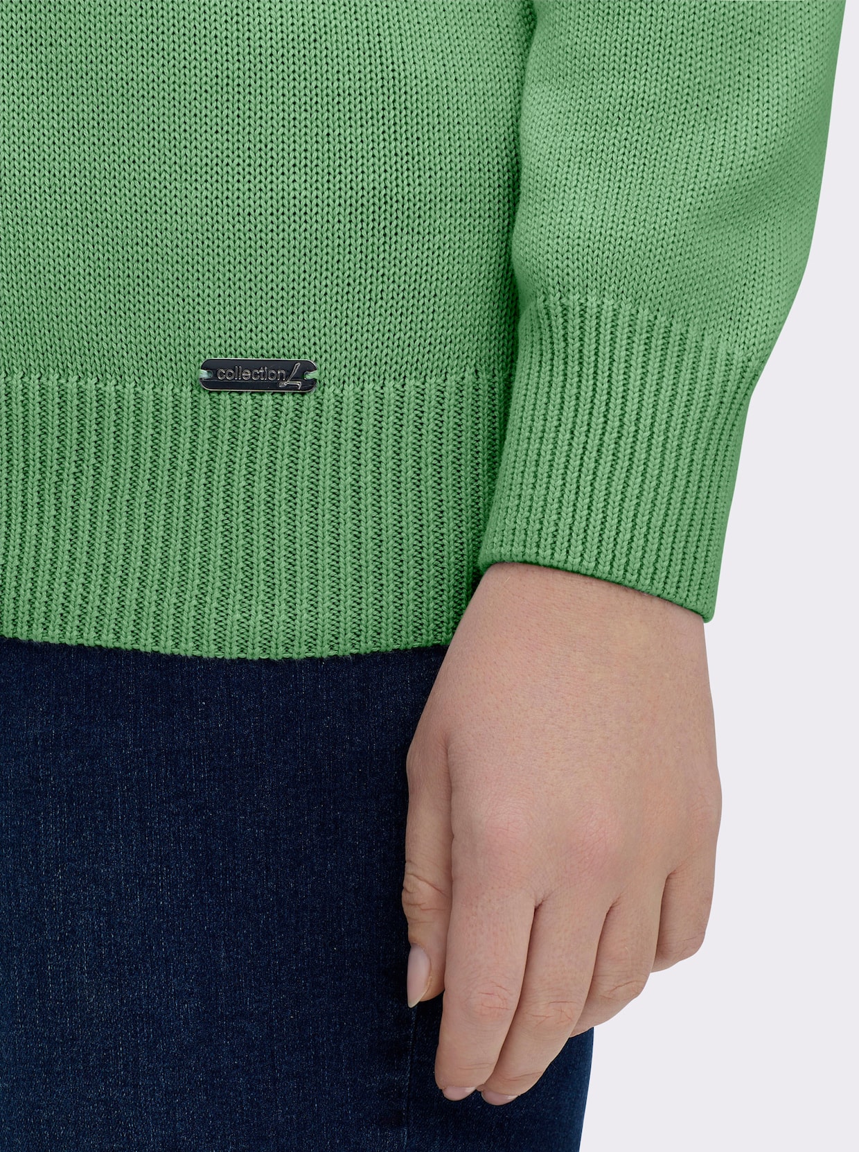 V-Ausschnitt-Pullover mit Baumwolle - apfel