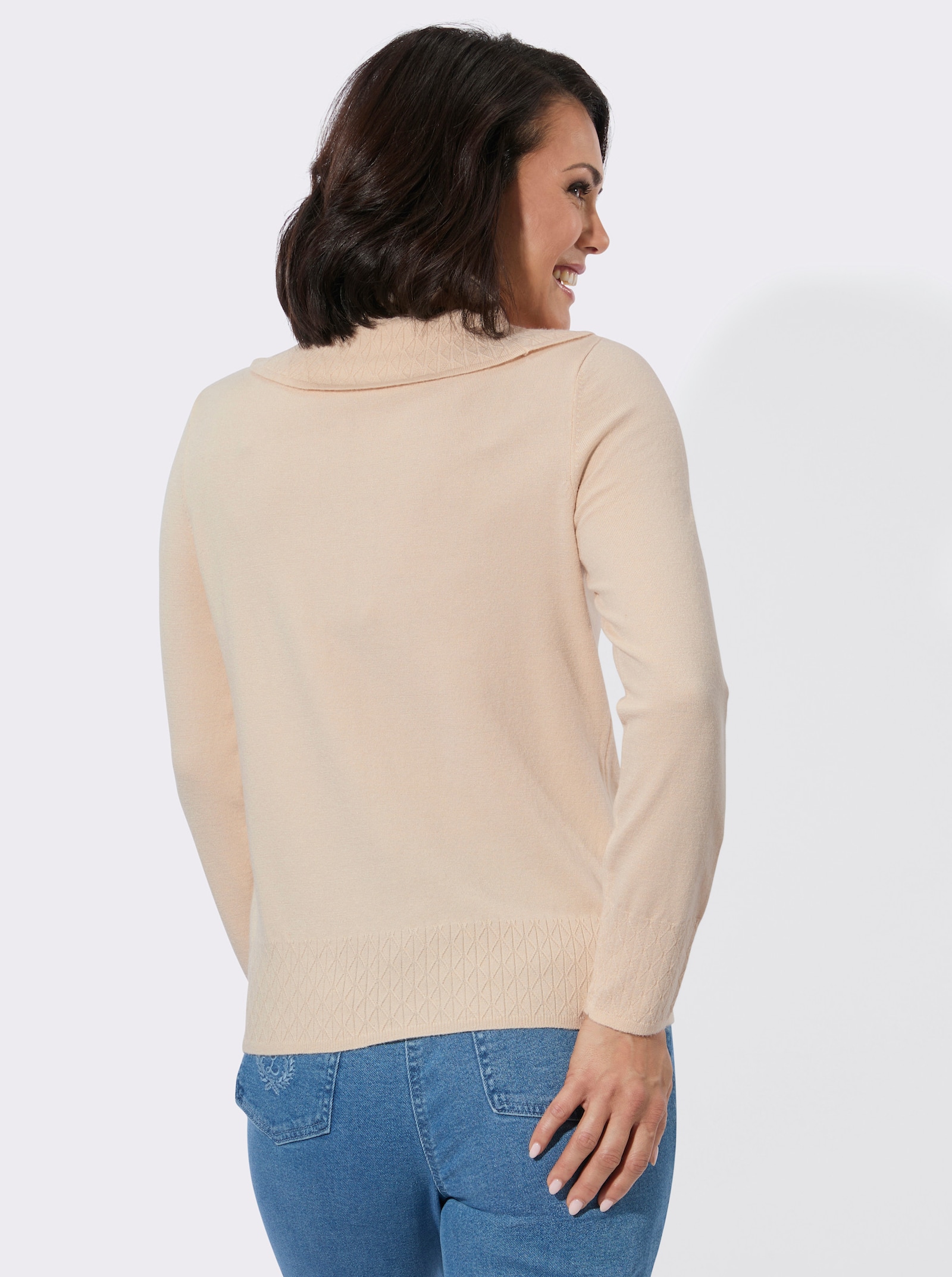 Rollkragenpullover mit Strickmuster rundum - elfenbein