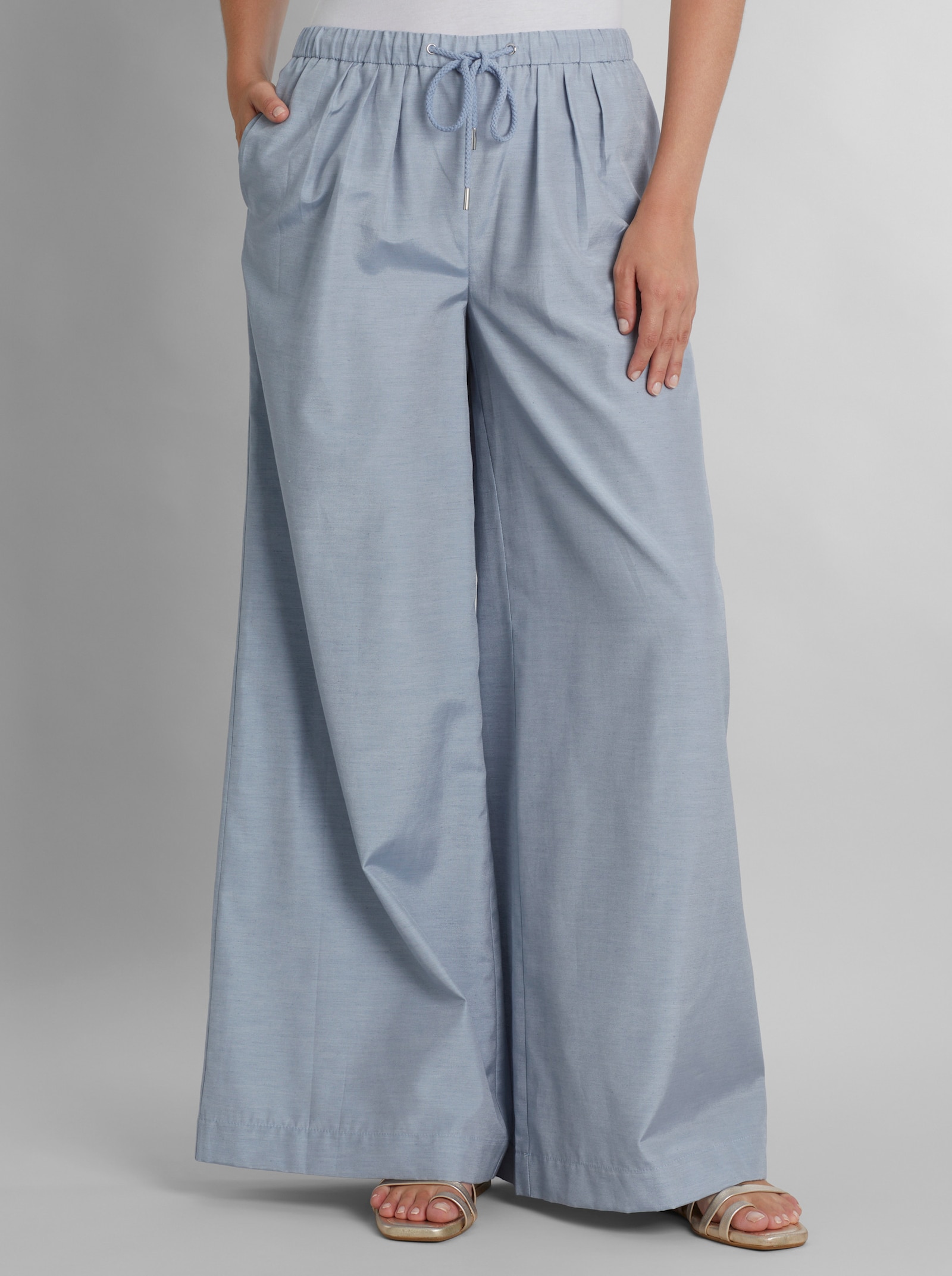 heine Webhose mit Bundfalten - taubenblau-meliert