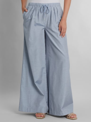 heine Webhose mit Bundfalten - taubenblau-meliert