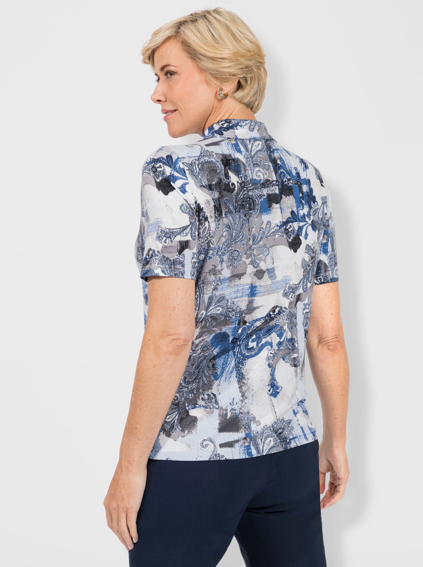 Poloshirt mit Druck-Dessin allover - hellblau-steingrau-bedruckt