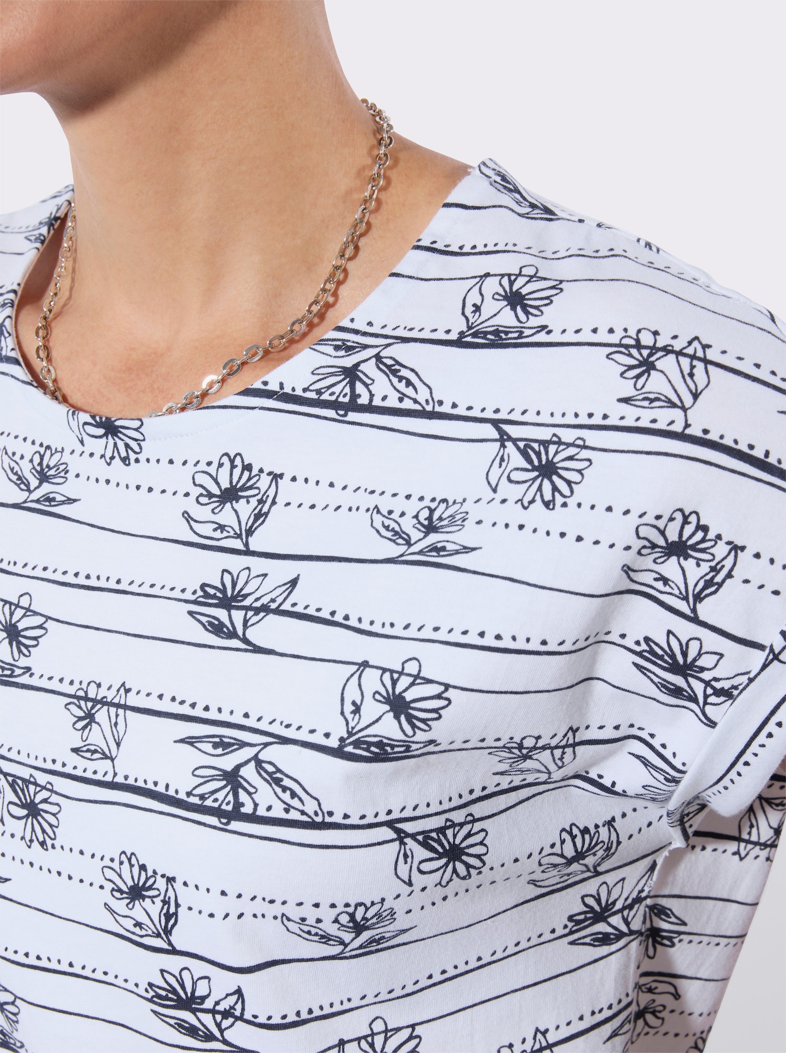 Shirt mit überschnittenen Schultern - weiß-marine-bedruckt