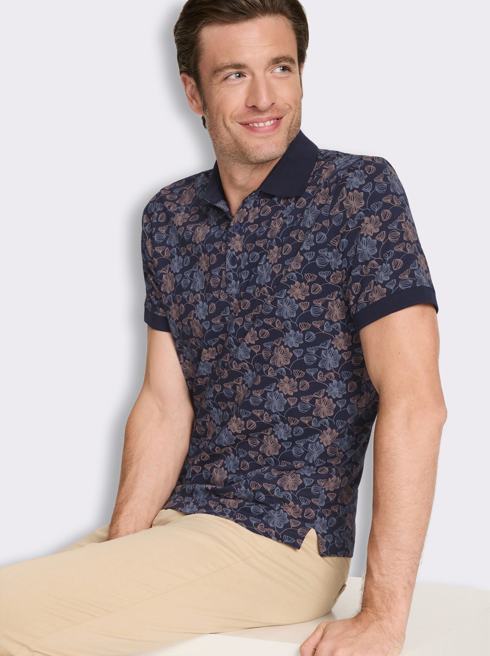 Marco Donati Kurzarmshirt mit floralem Druck - marine-bedruckt