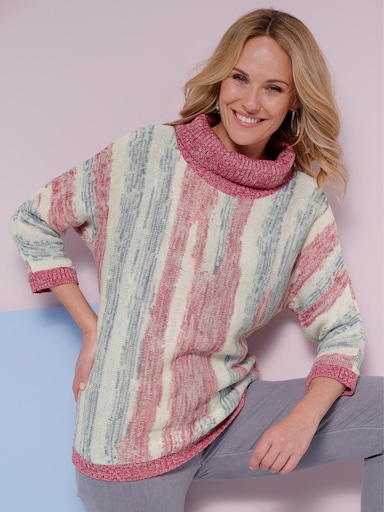 Rollkragenpullover - champagner-jeansblau-gemustert