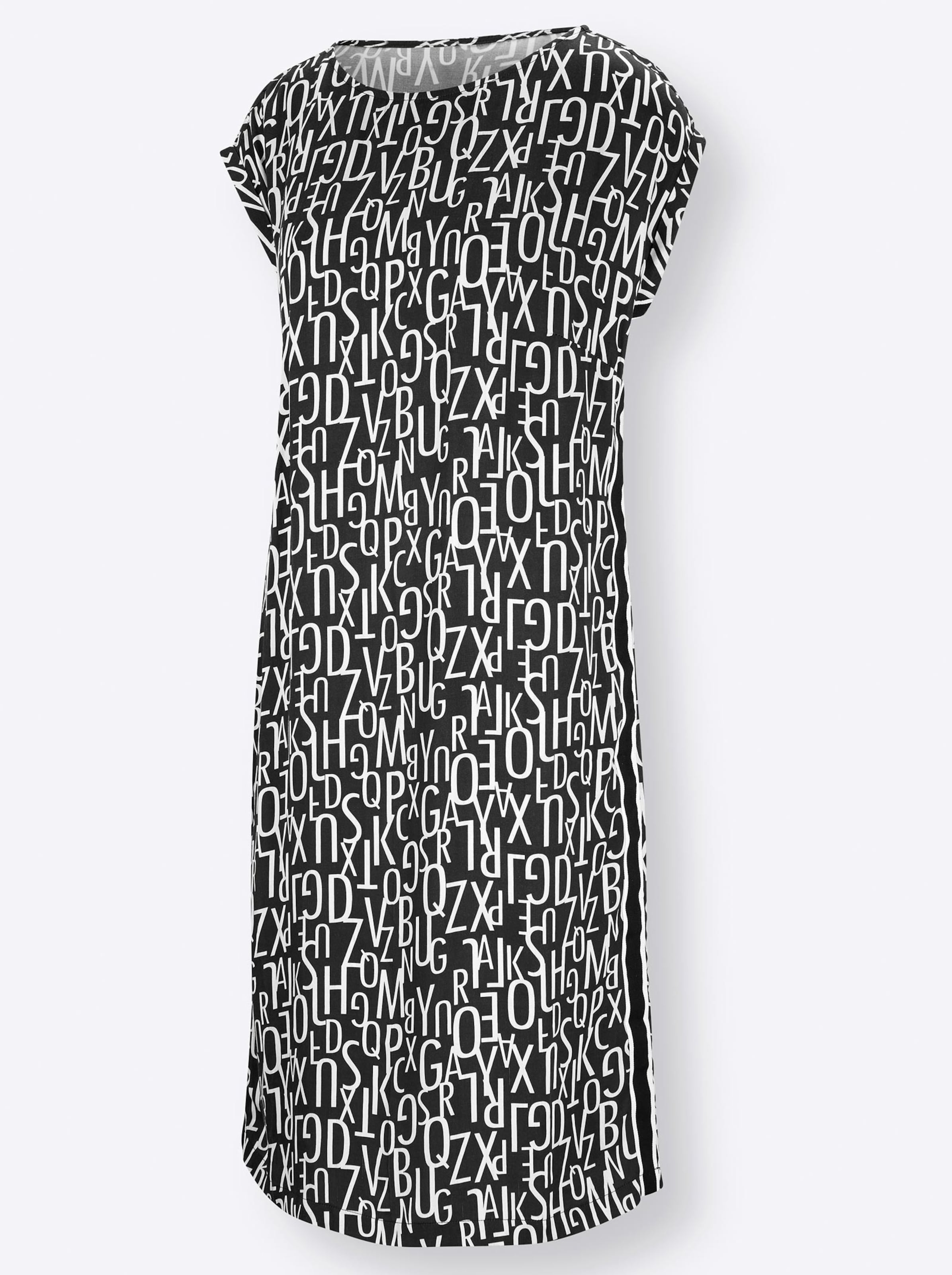 Damenmode Kleider Druckkleid in schwarz-ecru-bedruckt 