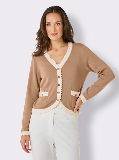 CREATION L PREMIUM Pullover mit Zierknopfleiste - camel-ecru