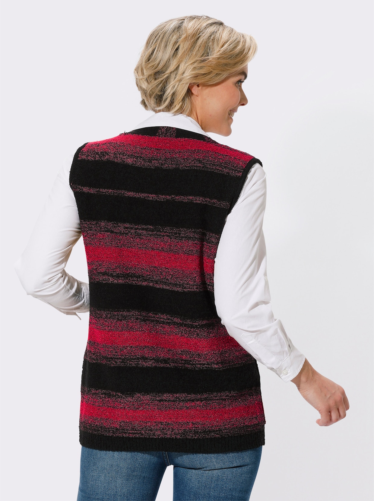 Mouwloos vest - rood/zwart gestreept