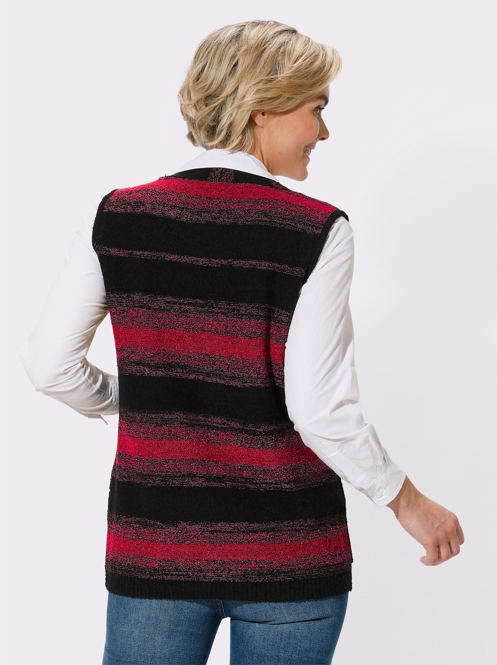 Vest met V-hals - rood/zwart gestreept