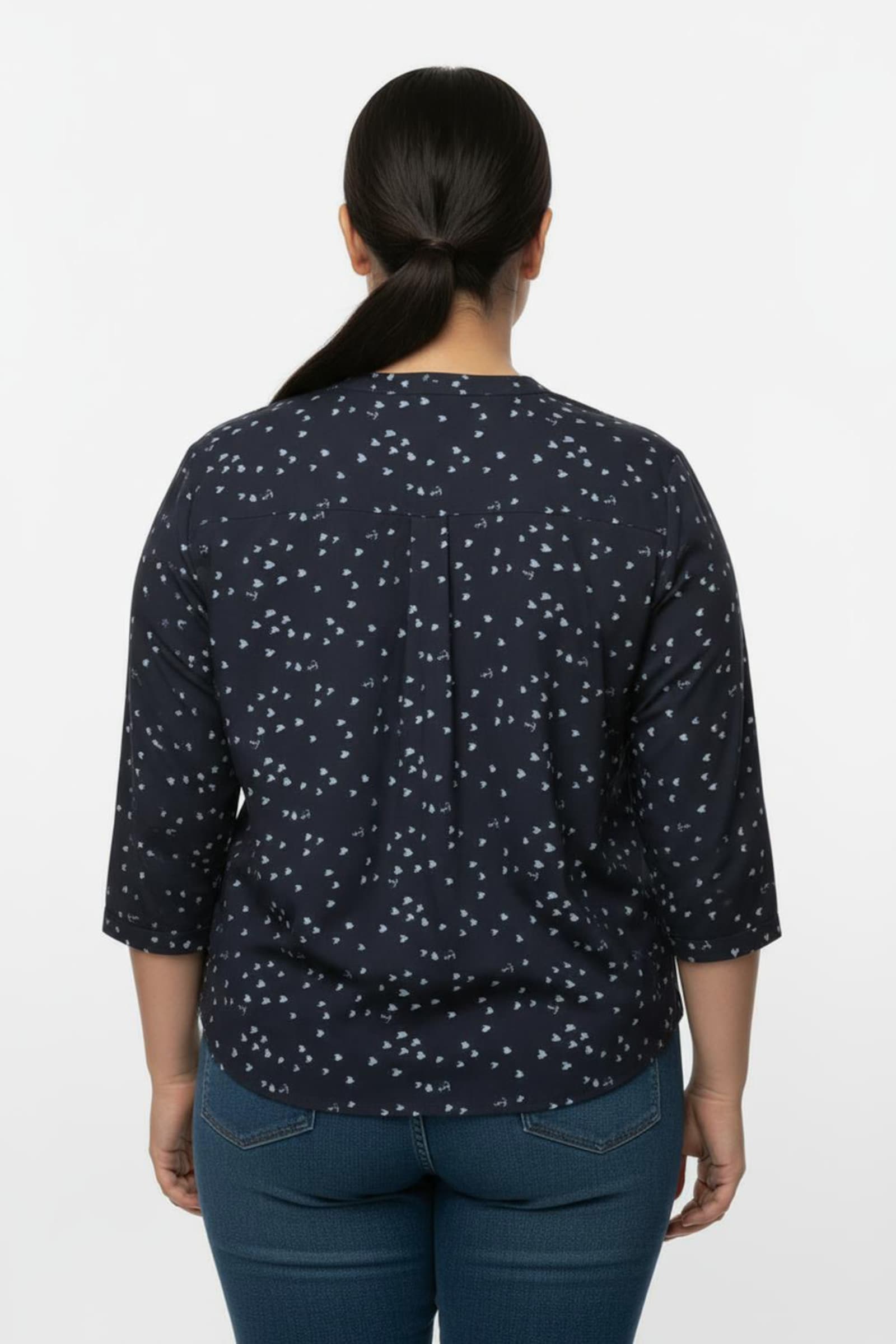 Schlupfbluse mit 3/4-Ärmeln - marine-ecru-bedruckt