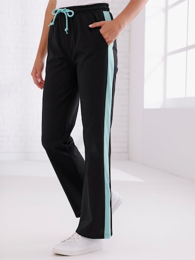 Freizeithose mit kontrastfarbenen Galonstreifen - schwarz-mint