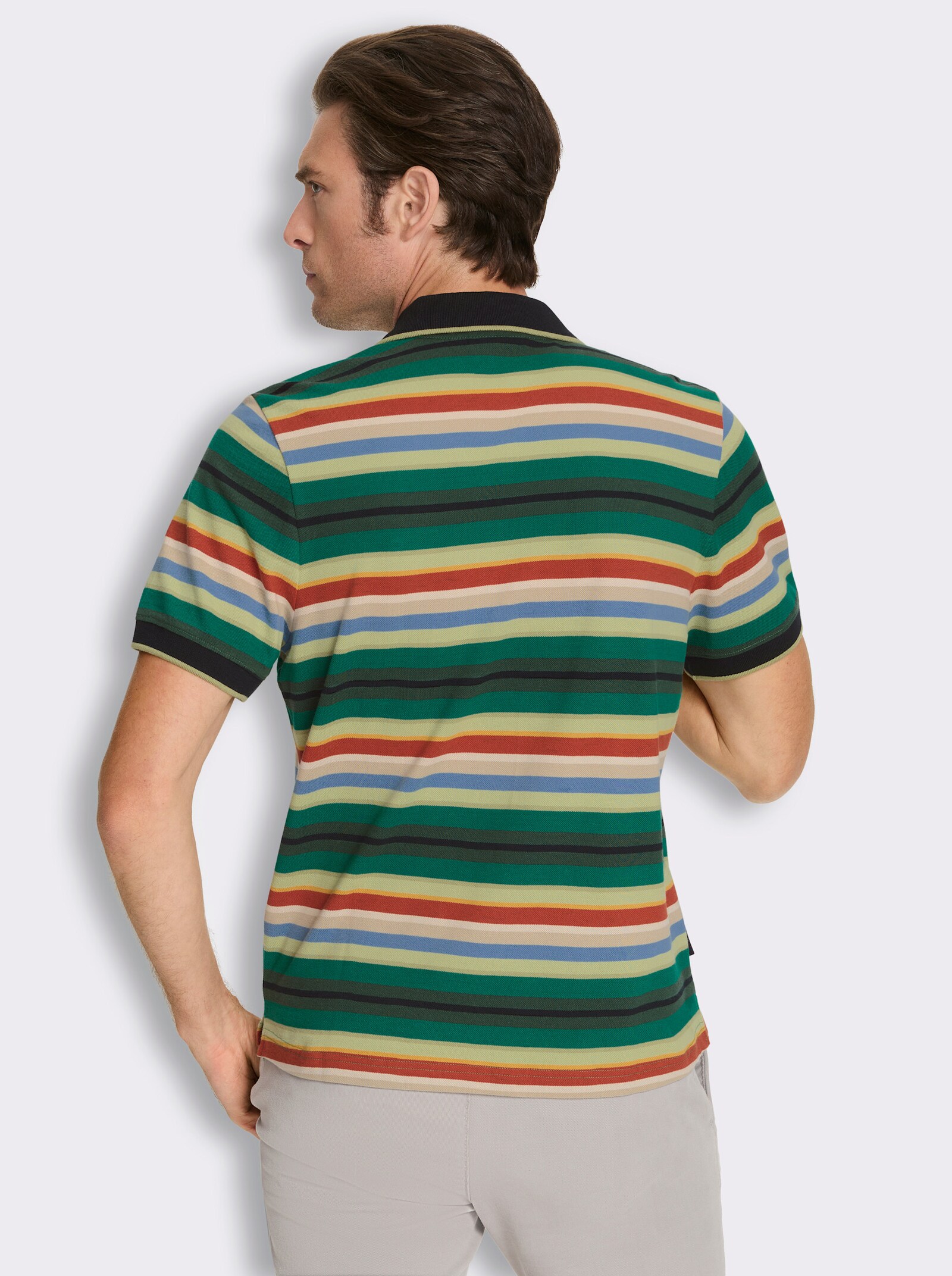 Marco Donati Kurzarmshirt mit garngefärbten Streifen - grün-gestreift