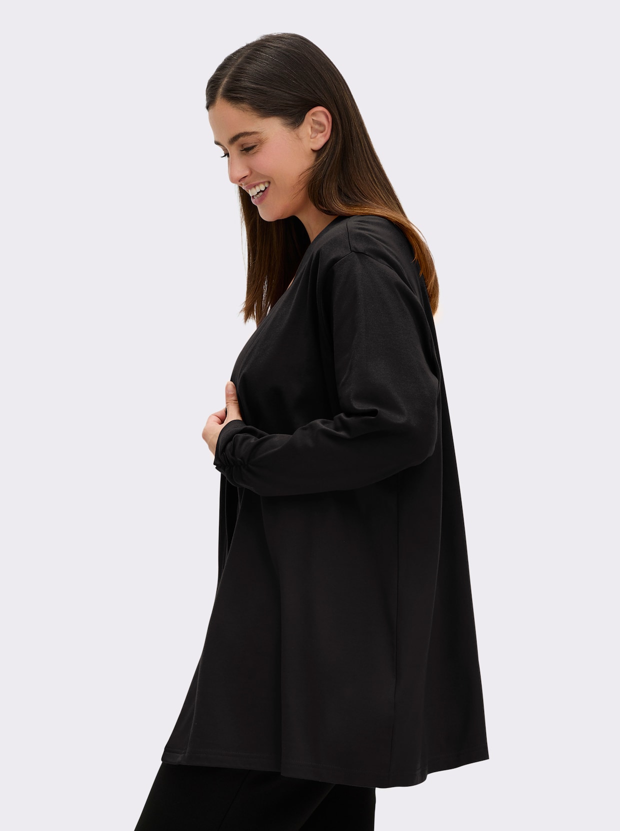 Shirtjacke mit Ärmel-Raffungen - schwarz
