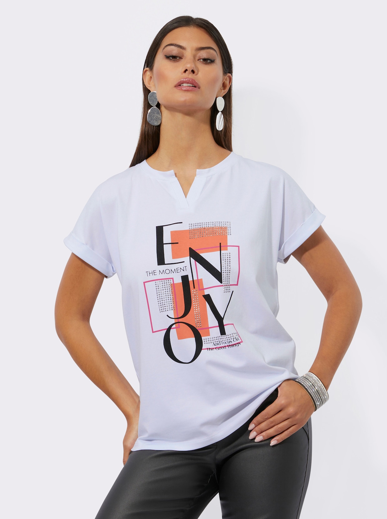 Print-Shirt - weiß-papaya-bedruckt