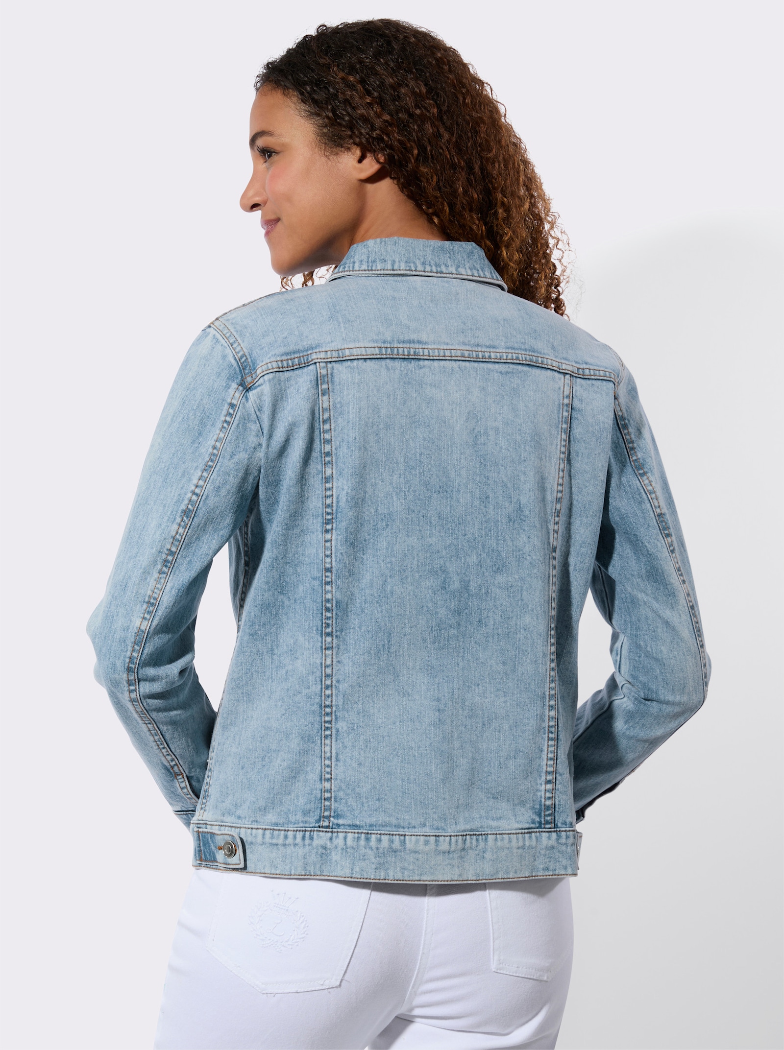 Jeansjack met platte kraag - blue-bleached