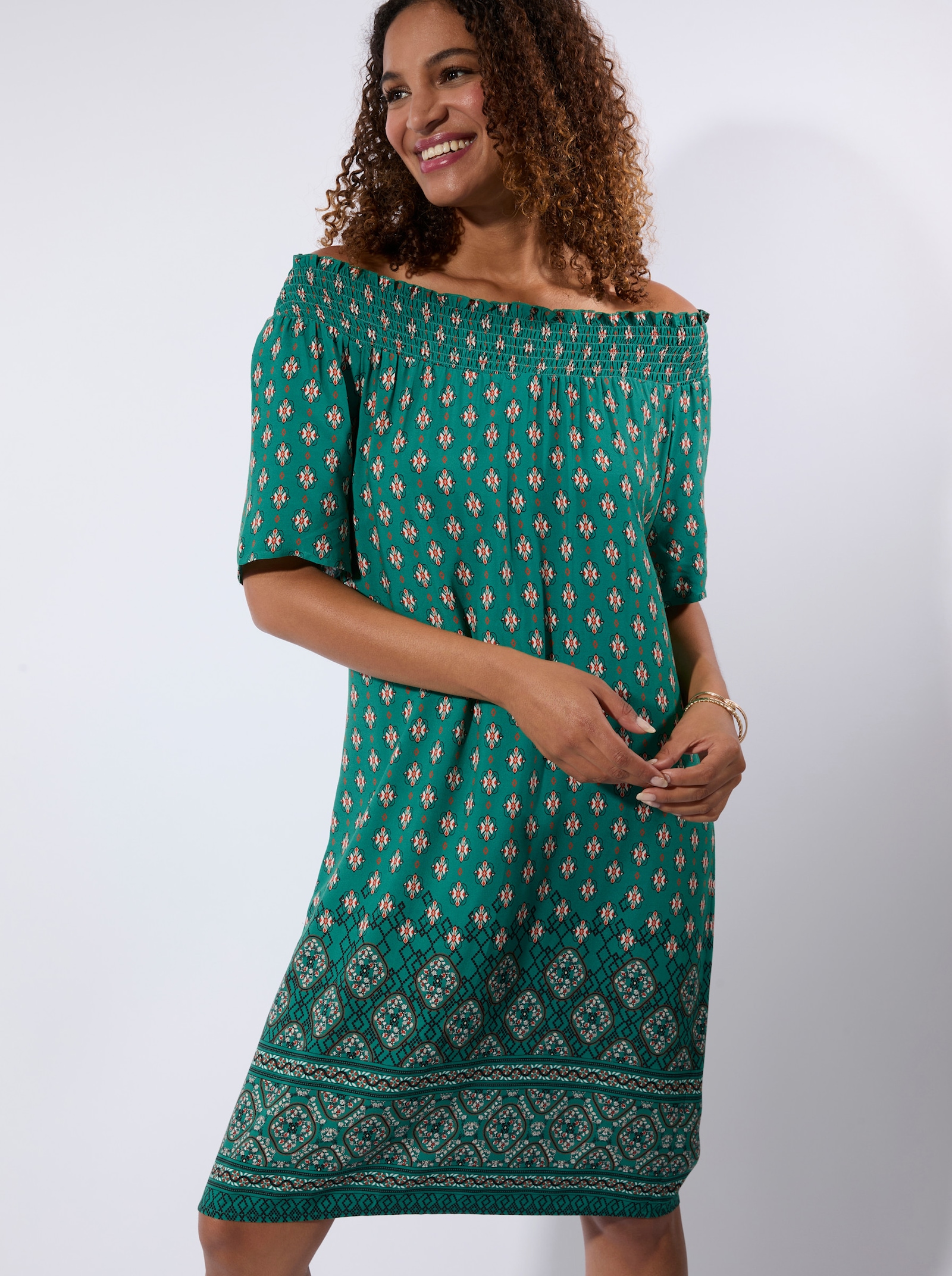 Druckkleid mit Bordürendruck - grün-bedruckt