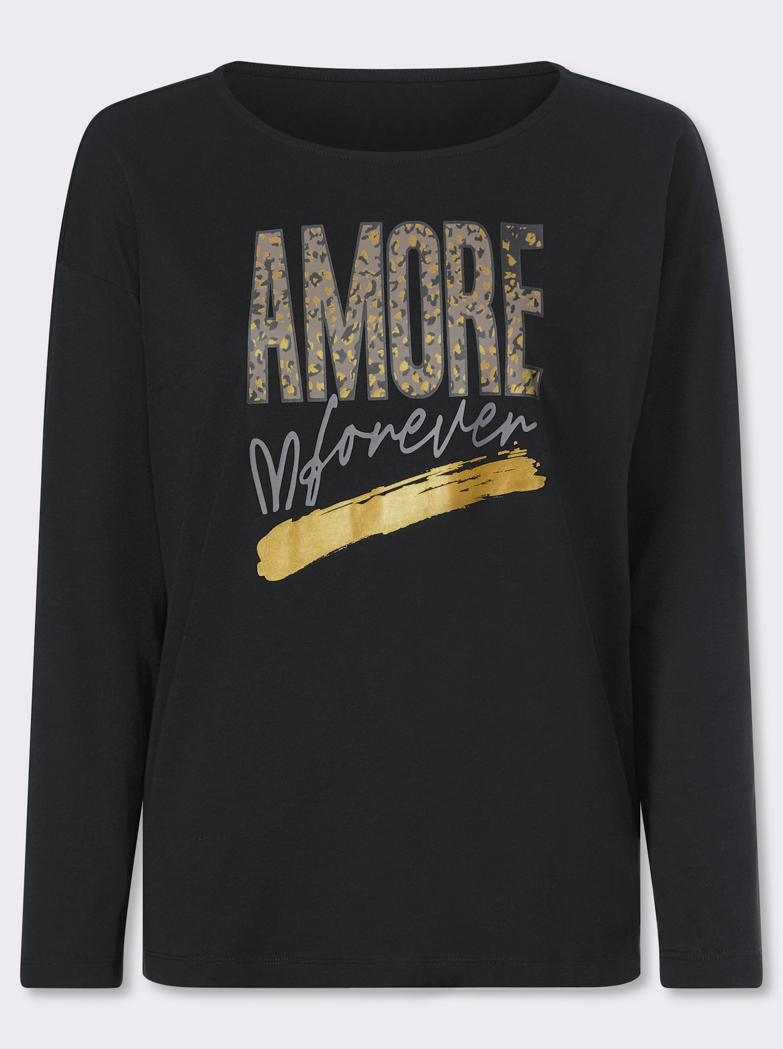 Langarmshirt mit goldfarbenem Amore-Print - schwarz-taupe