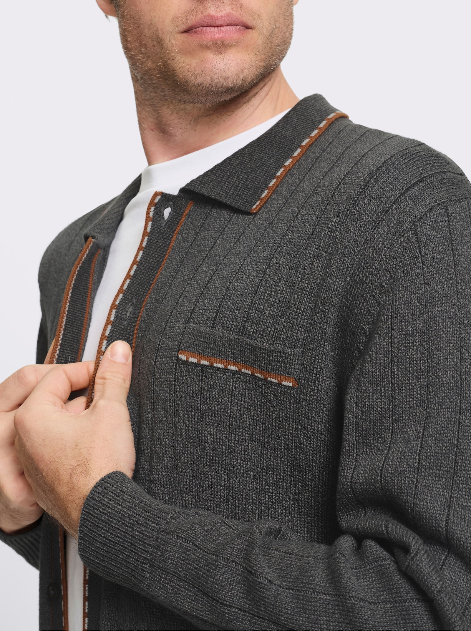 Marco Donati Strickjacke mit Ripp-Muster, 50% Baumwolle - anthrazit-meliert