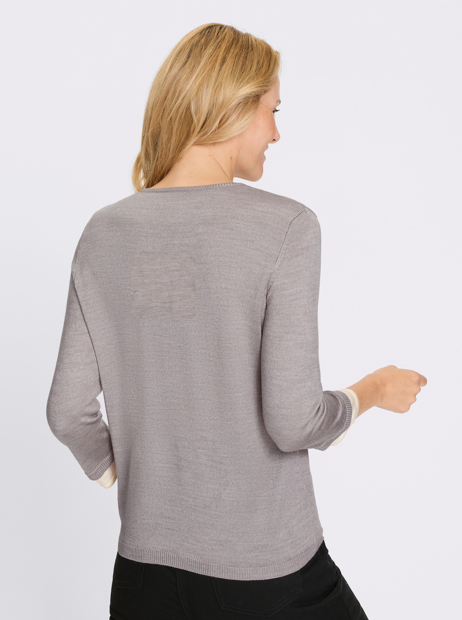 Pulóver 2v1, kontrastné vsádky - Tmavosivo-svetlobéžová melírovaná