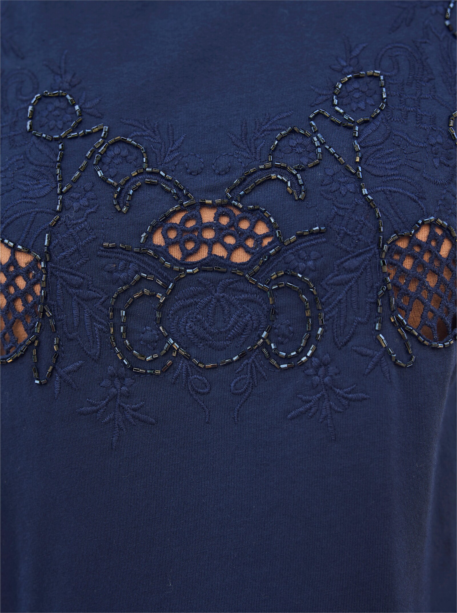 heine Rundhalsshirt mit Zierperlen - marine