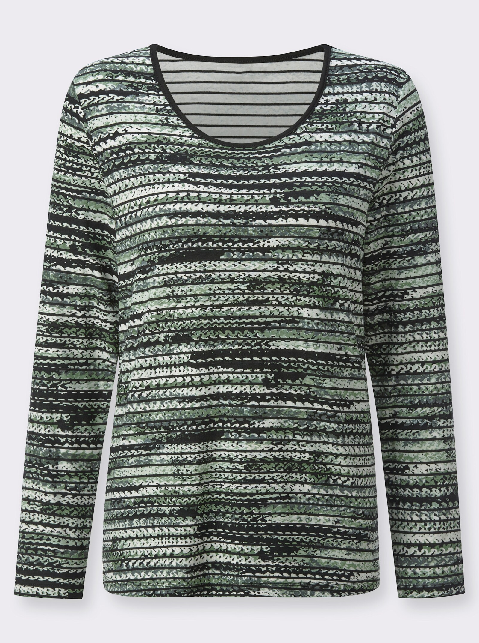 Langarmshirt mit Ringel-Muster - eucalyptus-schwarz-bedruckt