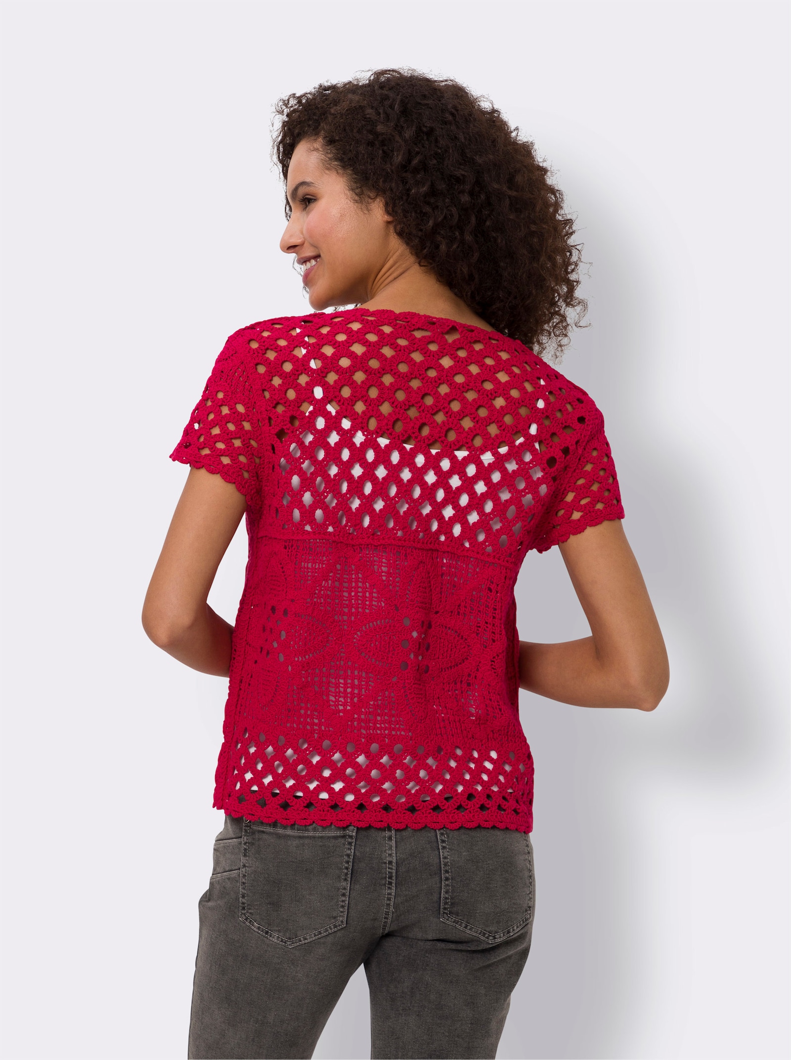 heine Strickweste in Häkel-Optik - rot