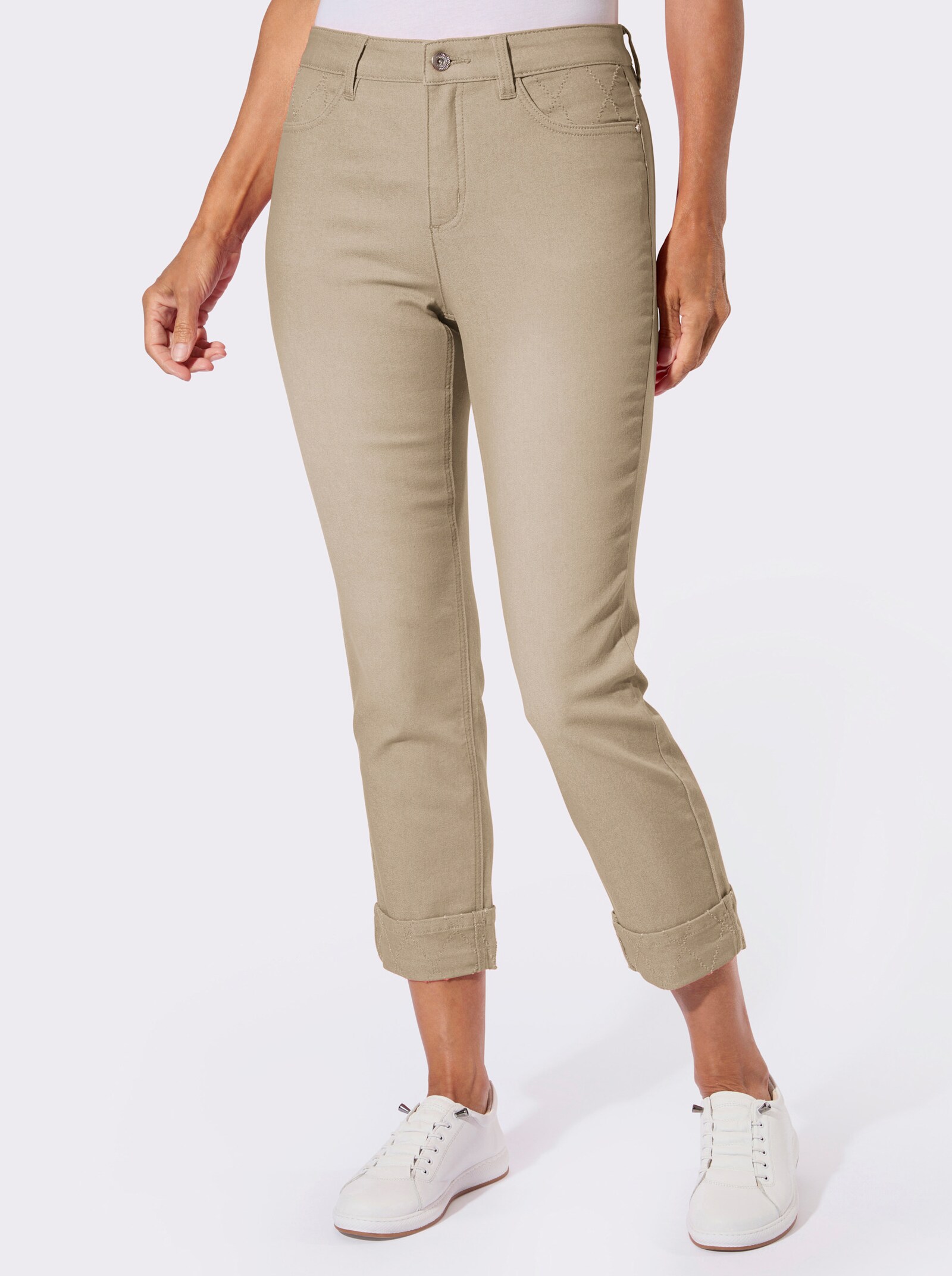 7/8-Jeans mit fixiertem Beinaufschlag - beige