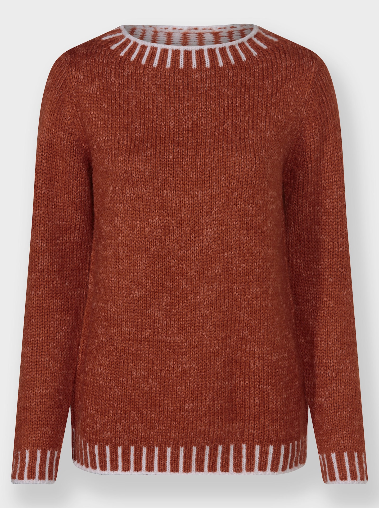 Langarm-Pullover mit effektvollen Kontrasten - rostrot-ecru-gemustert