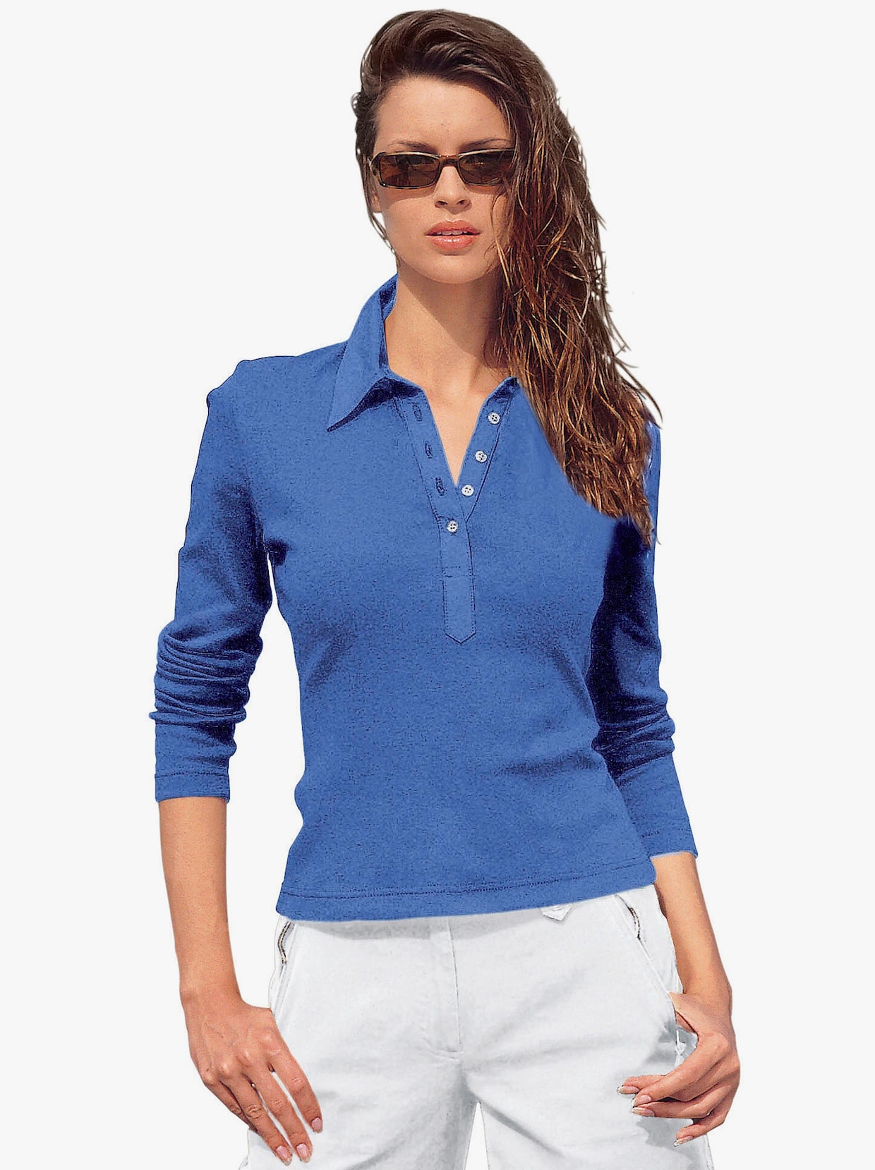 Langarm-Poloshirt - blau