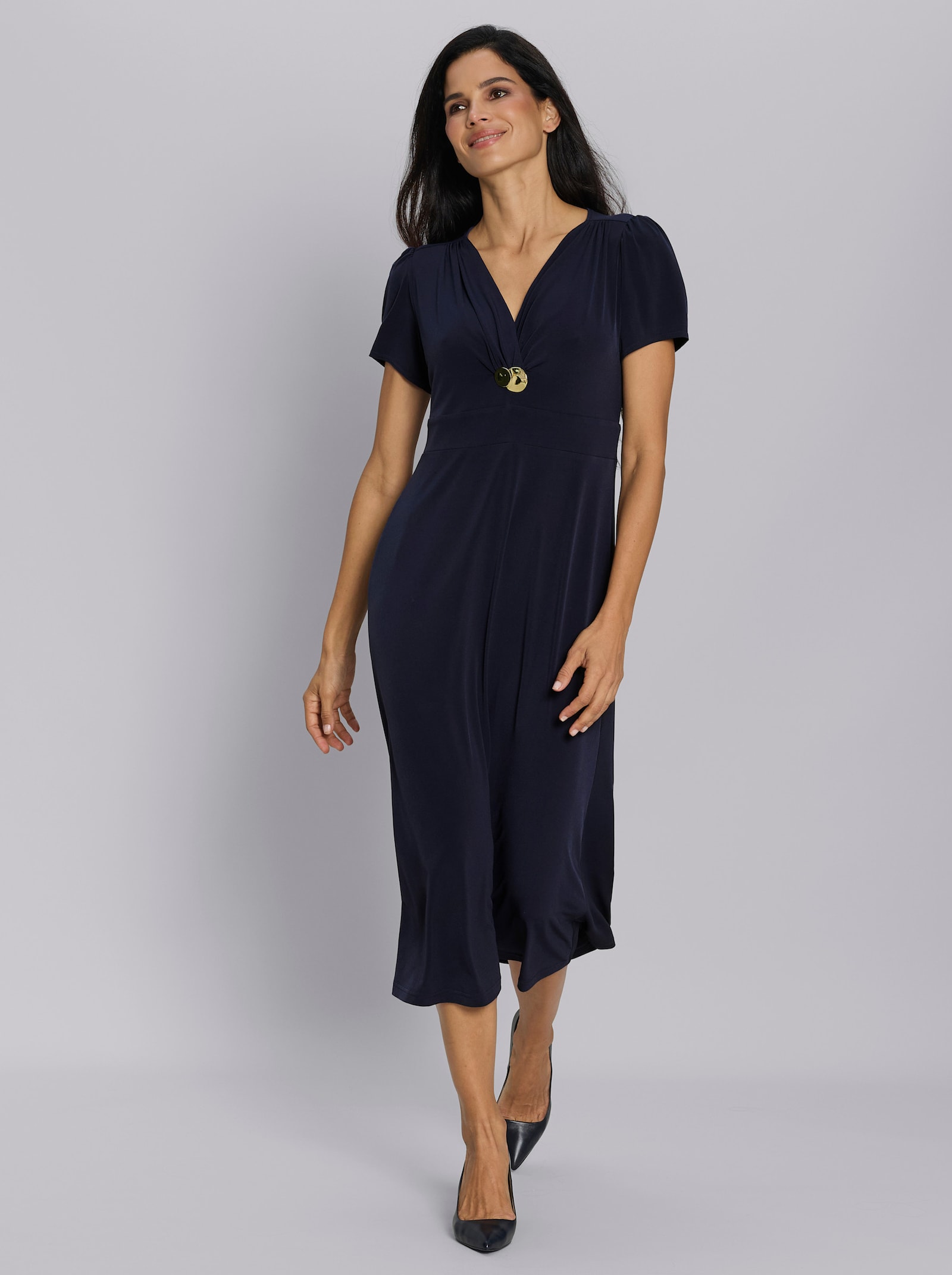 heine Stretchkleid mit abnehmbarer Brosche - marine
