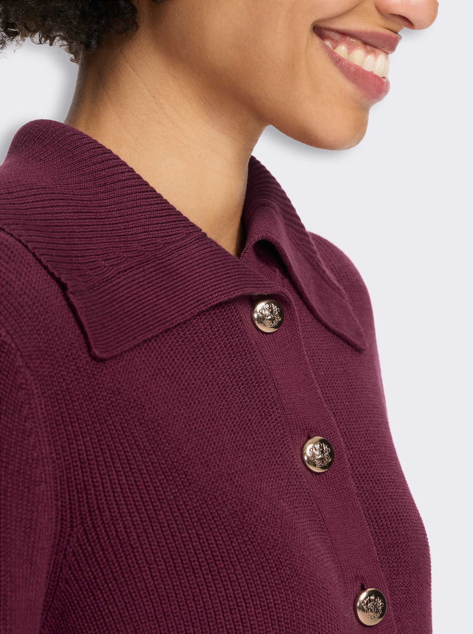 heine Langarm-Pullover mit Umlegekragen - bordeaux