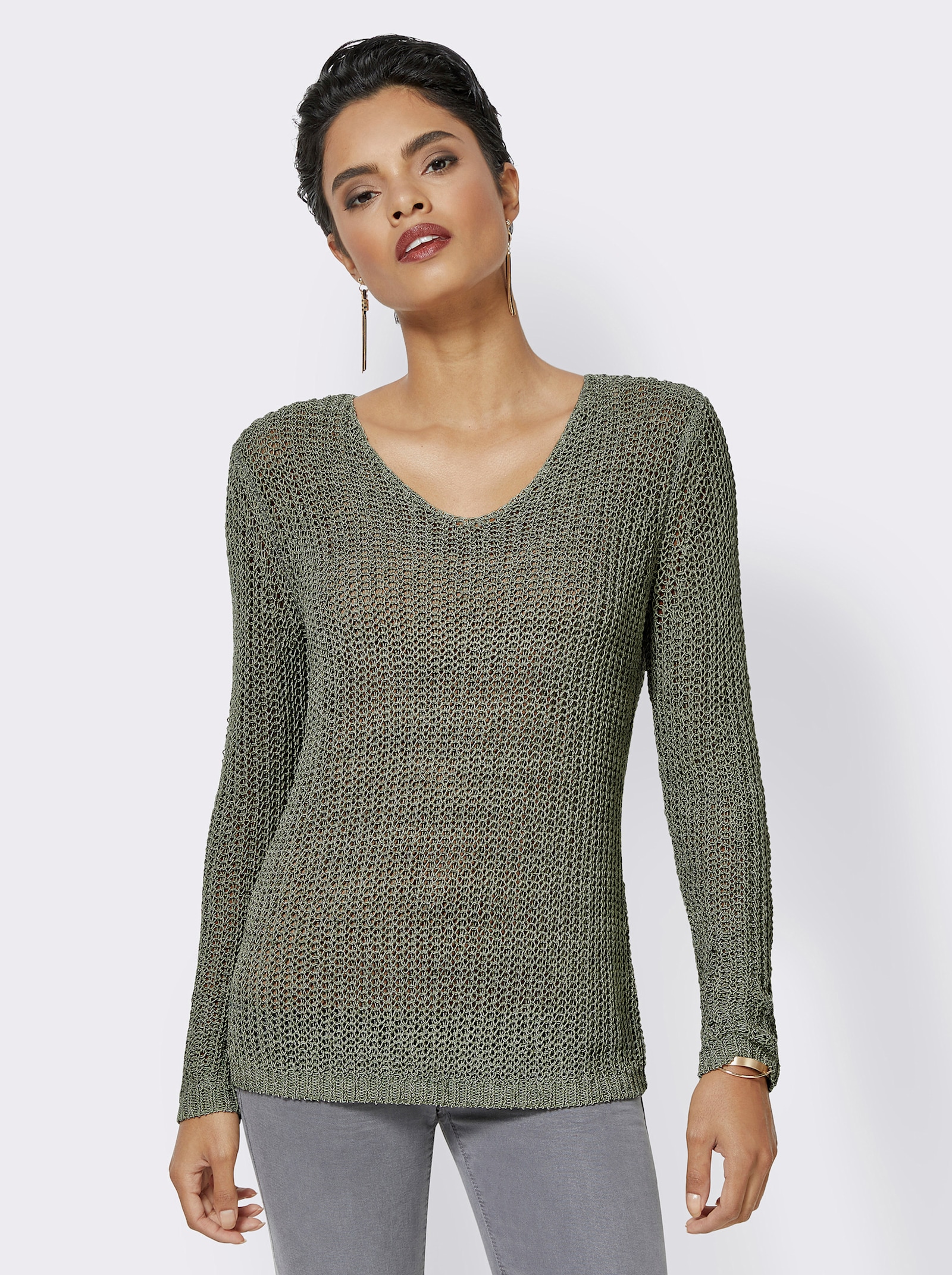 Strickpullover aus Bändchengarn - grün