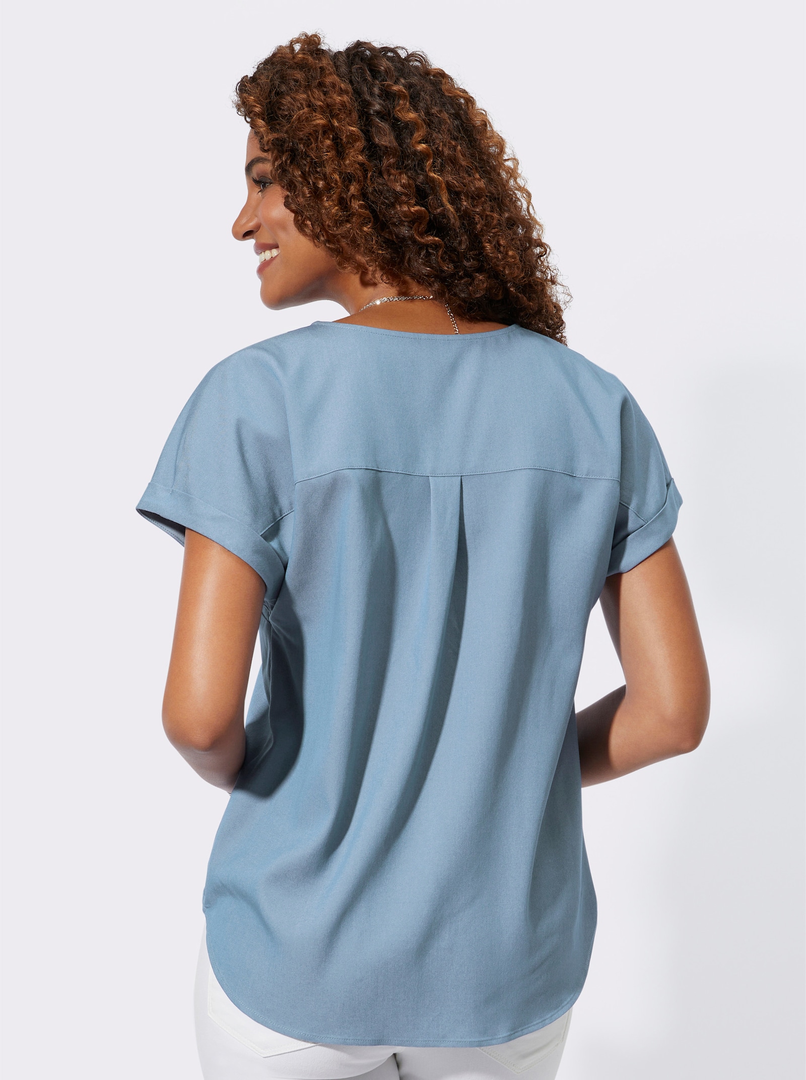 Schlupfbluse in Wickel-Optik - jeansblau