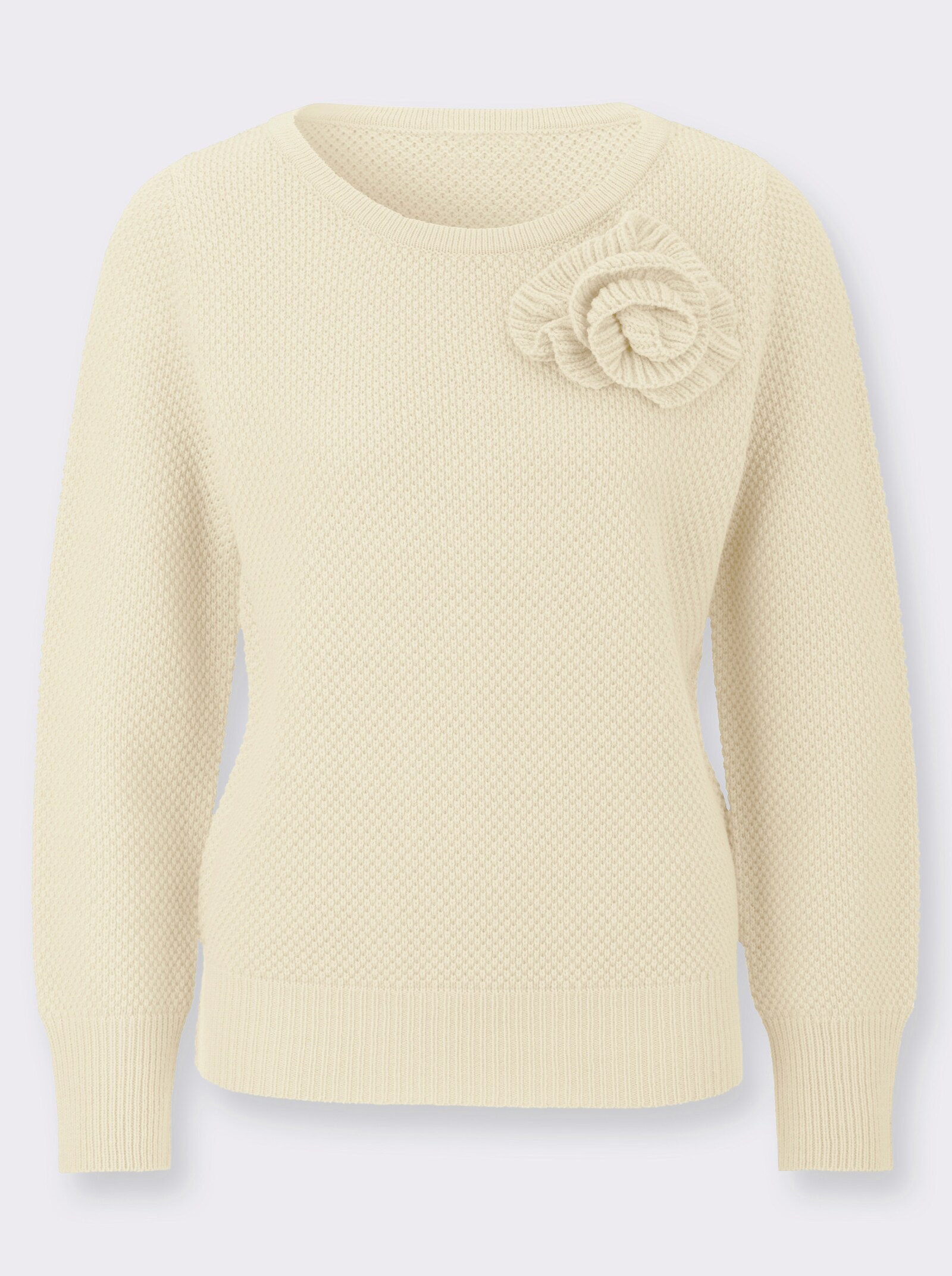 Langarm-Pullover mit Blüten-Applikation - champagner