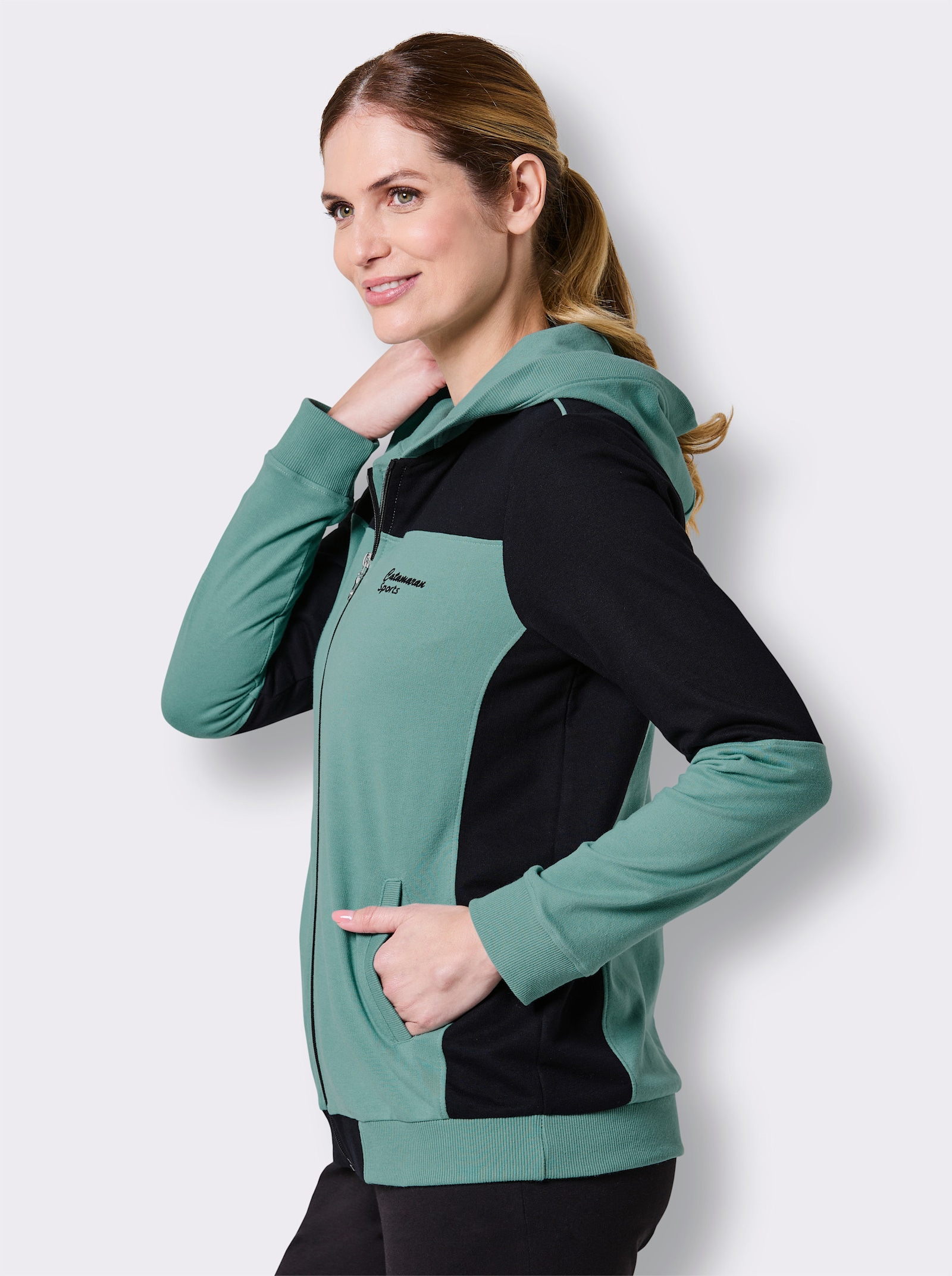 Catamaran Sports Sweatjacke im Colour-Blocking - salbei-schwarz