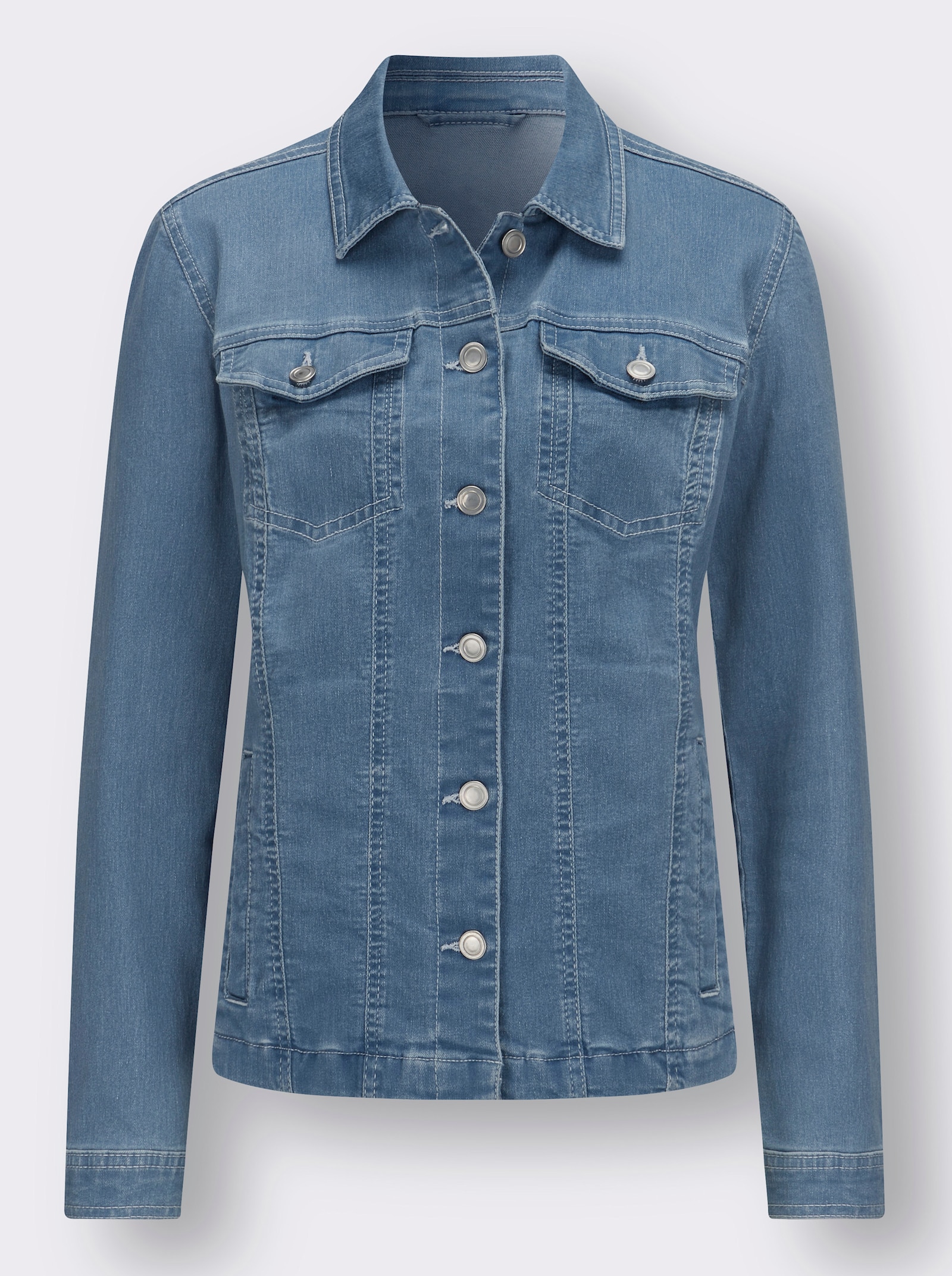 Jeansjacke mit aufgesetzten Brusttaschen - blue-bleached