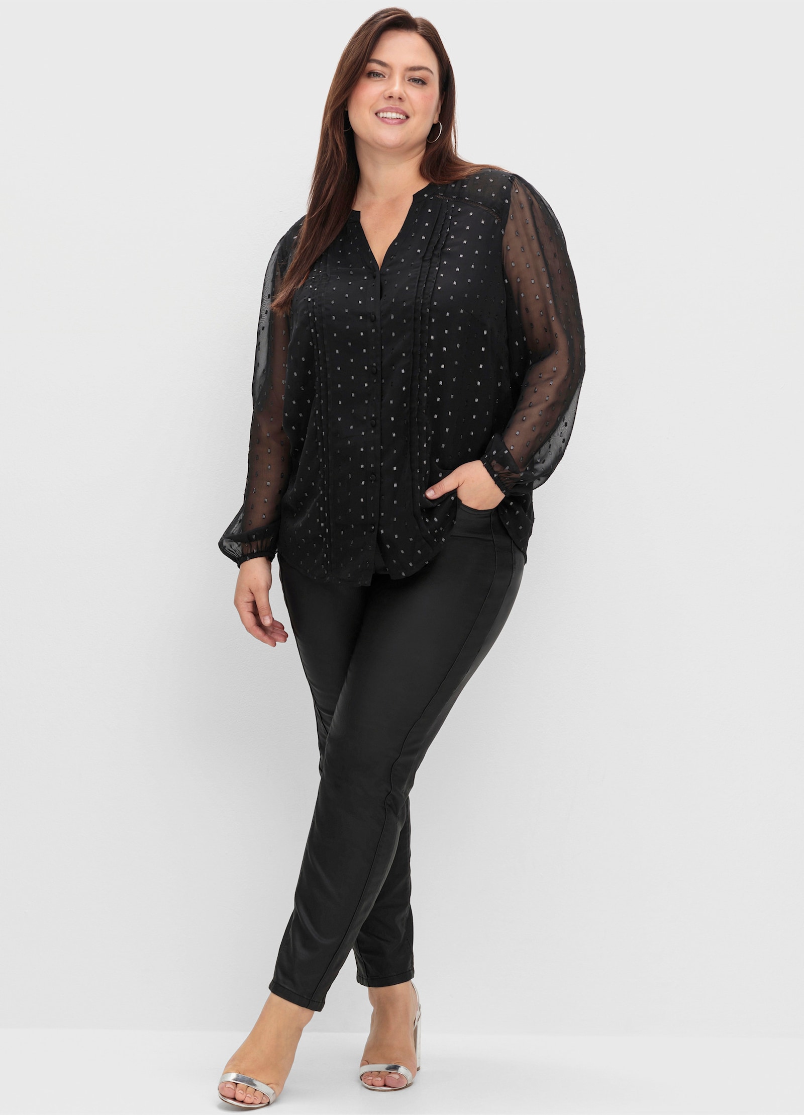 sheego by Joe Browns Chiffonbluse mit Glanzfaden - schwarz-gemustert
