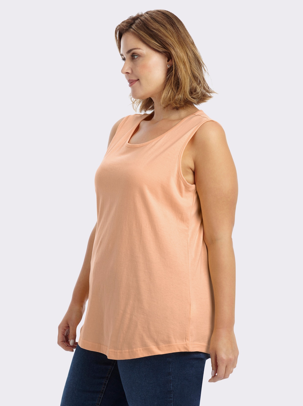 Longtop mit abgerundetem Saum - himmelblau + apricot